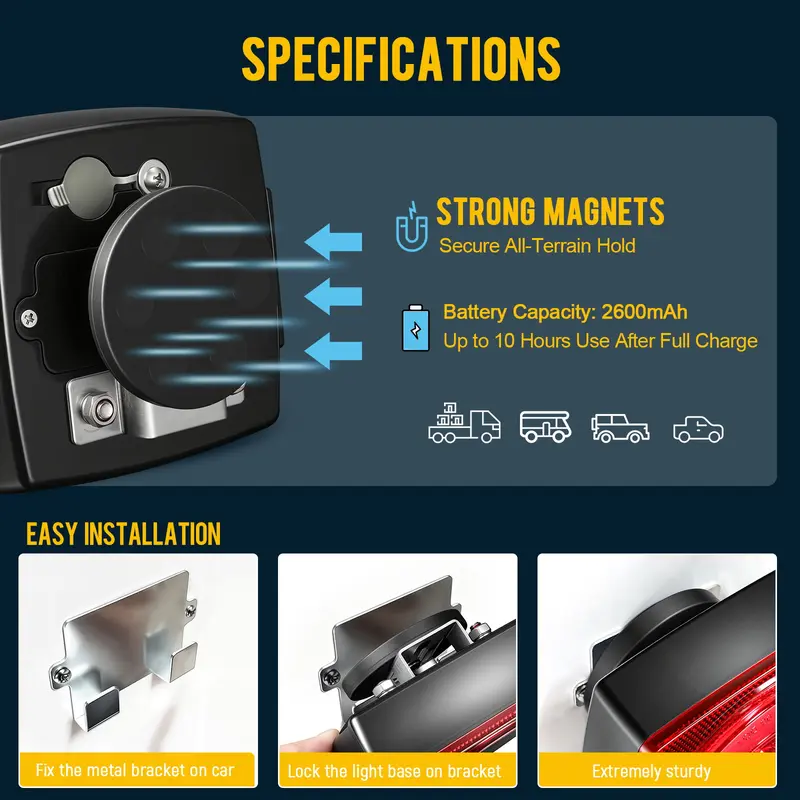 Partsam Wireless Magnetic Trailer Lights Kit for Trucks and Trailers