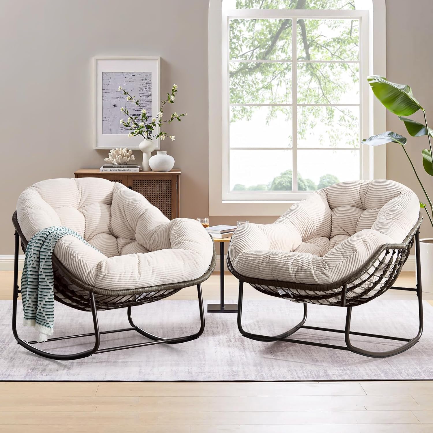 Oversized Outdoor Egg Rocking Chair with Thick Cushion – Comfortable Patio & Indoor Lounge Seating Clearance Sale