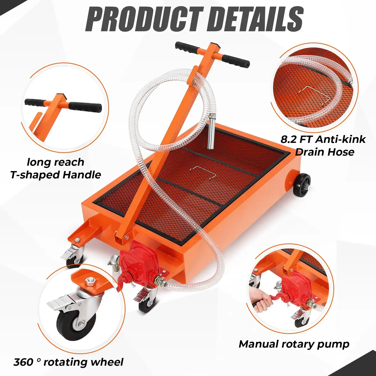 20 Gallon Low Profile Oil Drain Pan With Hand Electric Pump 8ft Hose Folding Handle Portable Oil Drain Tool For Car SUV Truck