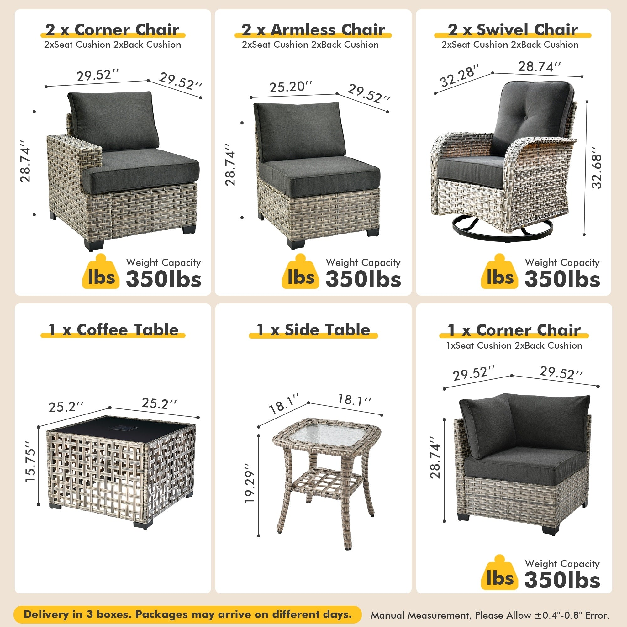 XIZZI 9-piece Outdoor Wicker Patio Furniture Set with Swivel Chairs