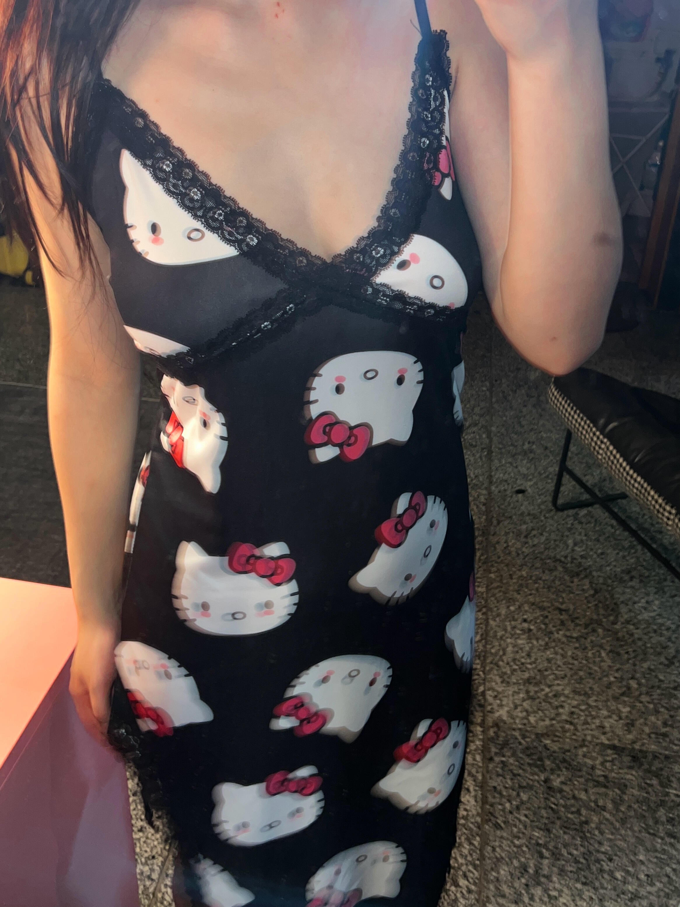Hellokitty Night Gown V-Neck Full Slip Lingerie Sexy Nightgowns