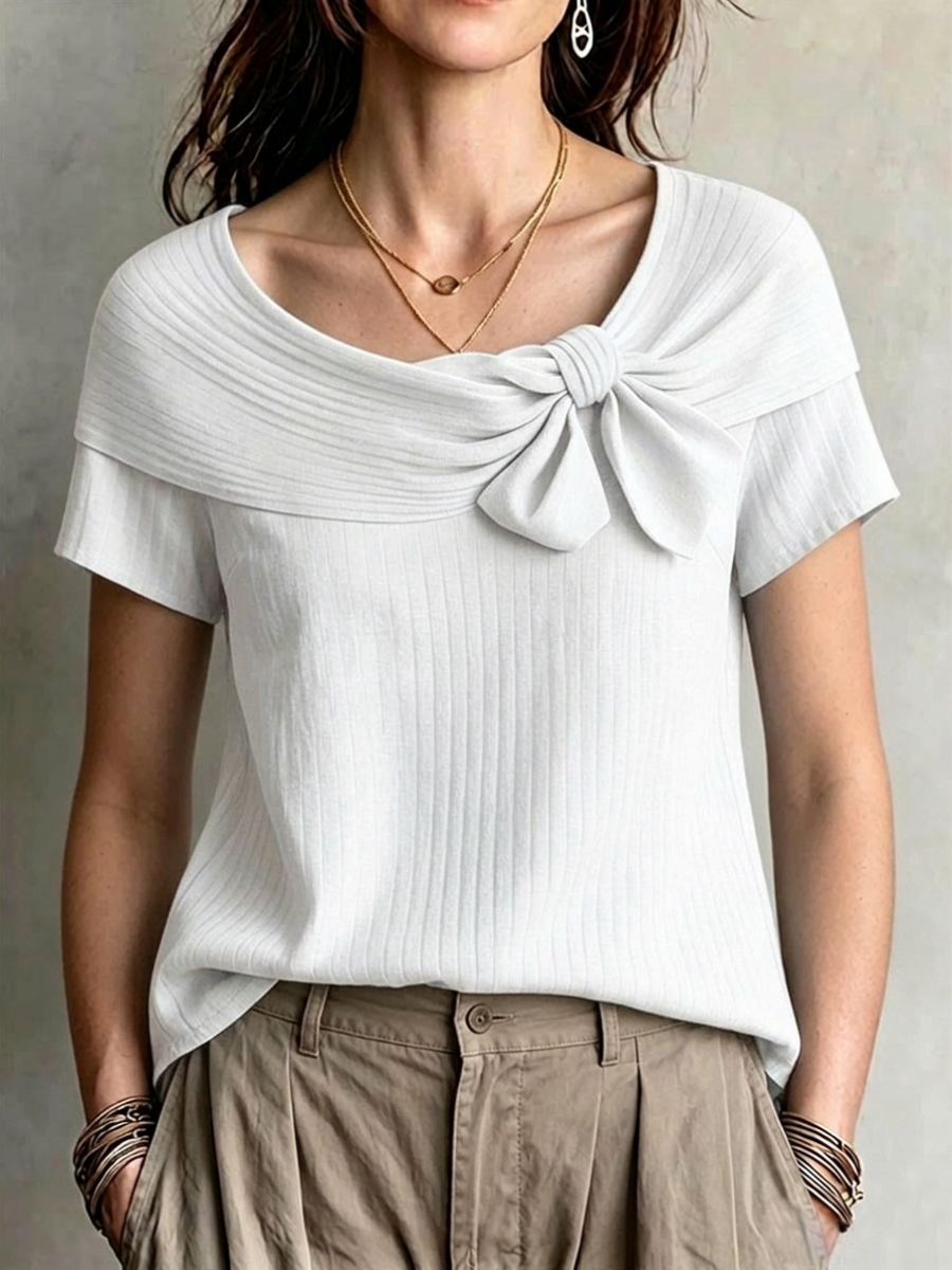 Bow Detail Ribbed Knit Top
