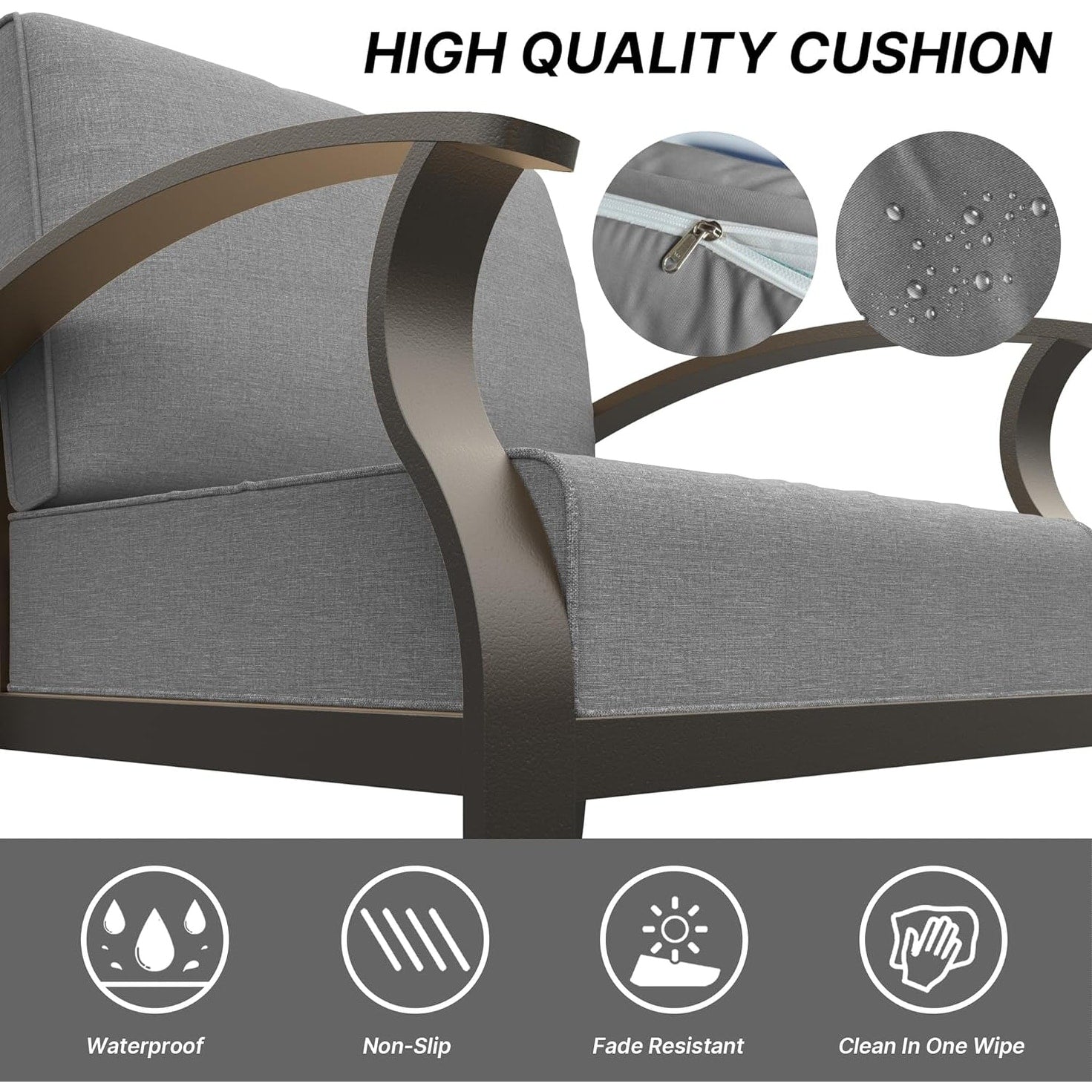 Kullavik Aluminum Outdoor Patio Furniture with Curved Armrests & Firepit Table