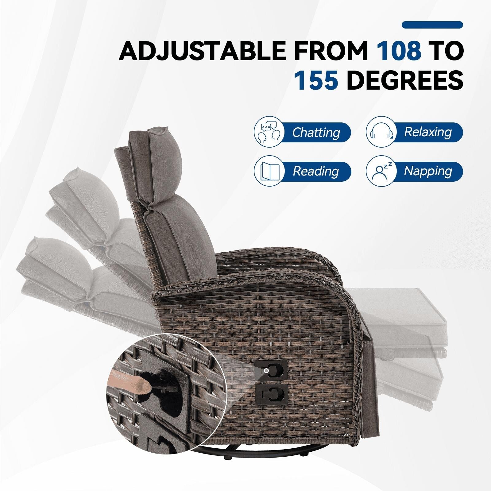 Pocassy Reclining Patio Chair with Adjustable Backrest