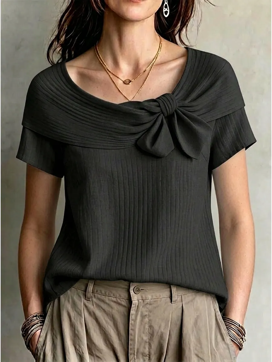 Bow Detail Ribbed Knit Top