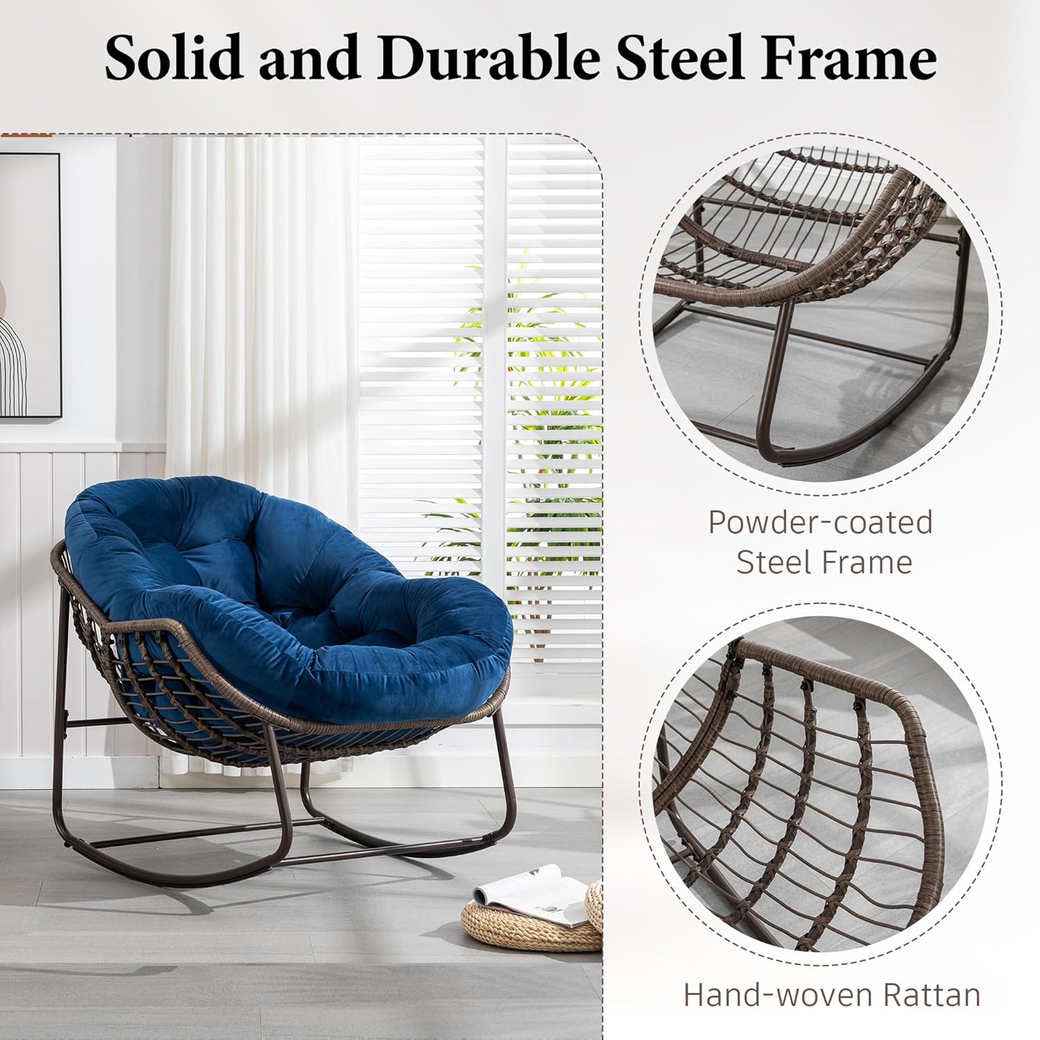 Oversized Outdoor Egg Rocking Chair with Thick Cushion – Comfortable Patio & Indoor Lounge Seating Clearance Sale
