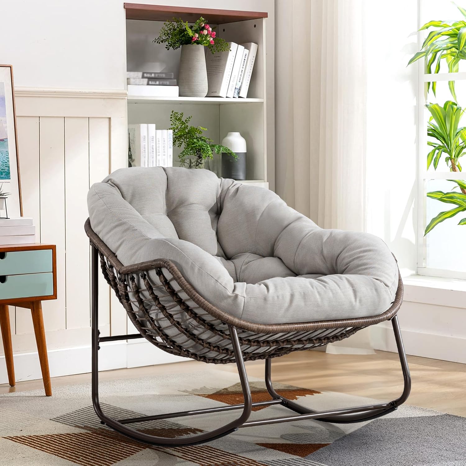 Oversized Outdoor Egg Rocking Chair with Thick Cushion – Comfortable Patio & Indoor Lounge Seating Clearance Sale