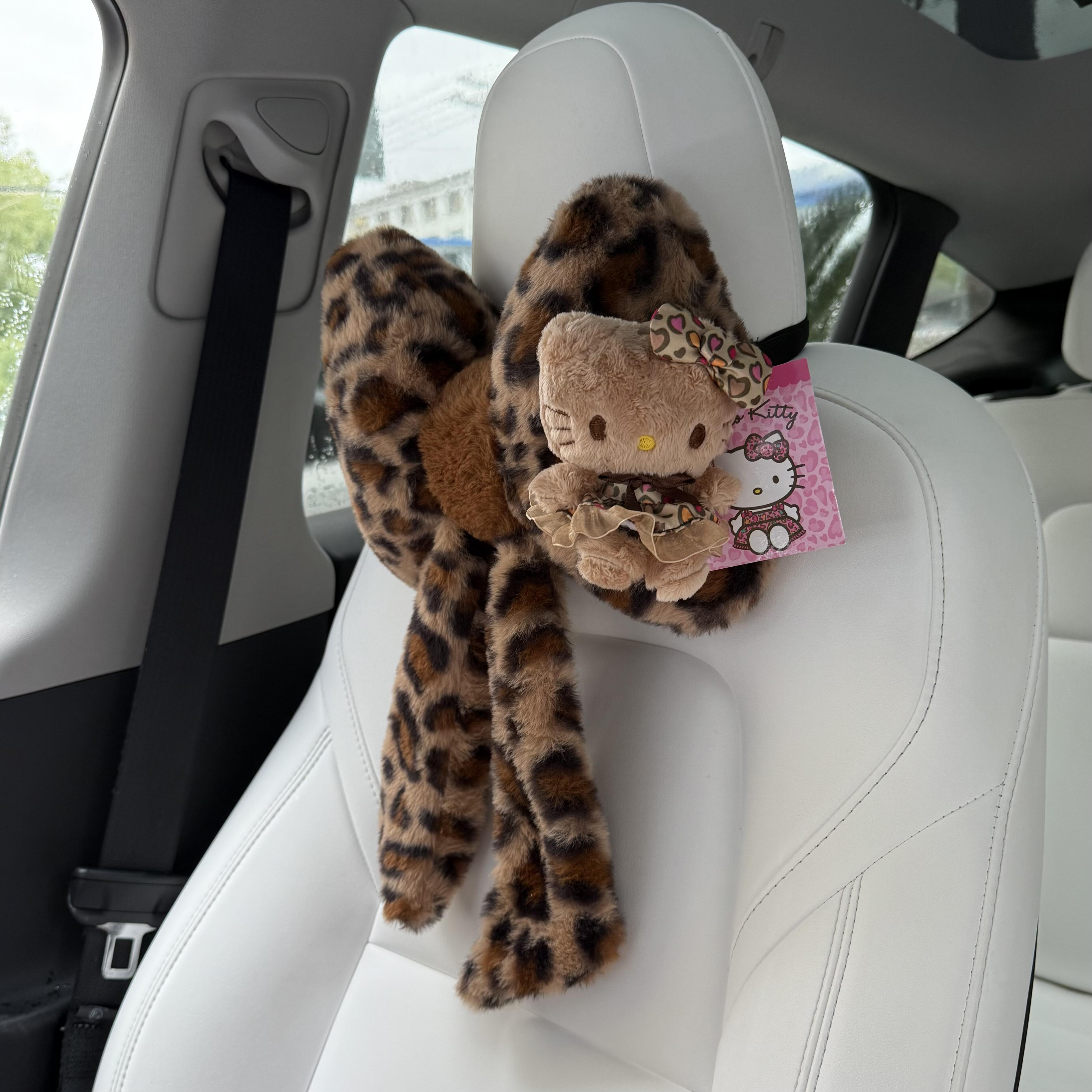 Hellokitty Leopard Print Car Seat Belt Pads/ Bow Car Headrest Pillow/ Car Seat Cushion
