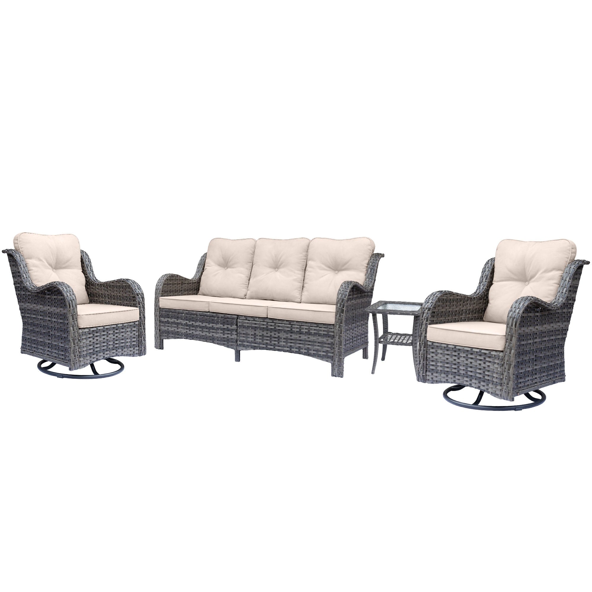 Outdoor Patio Furniture Set-Wicker Patio Conversation Swivel Chair Set