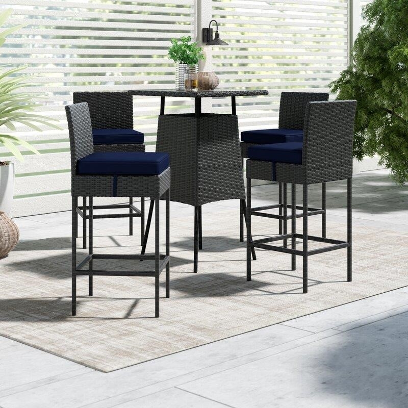 Tripp Square 4 - Person 31.5'' Long Bar Height Dining Set with Cushions