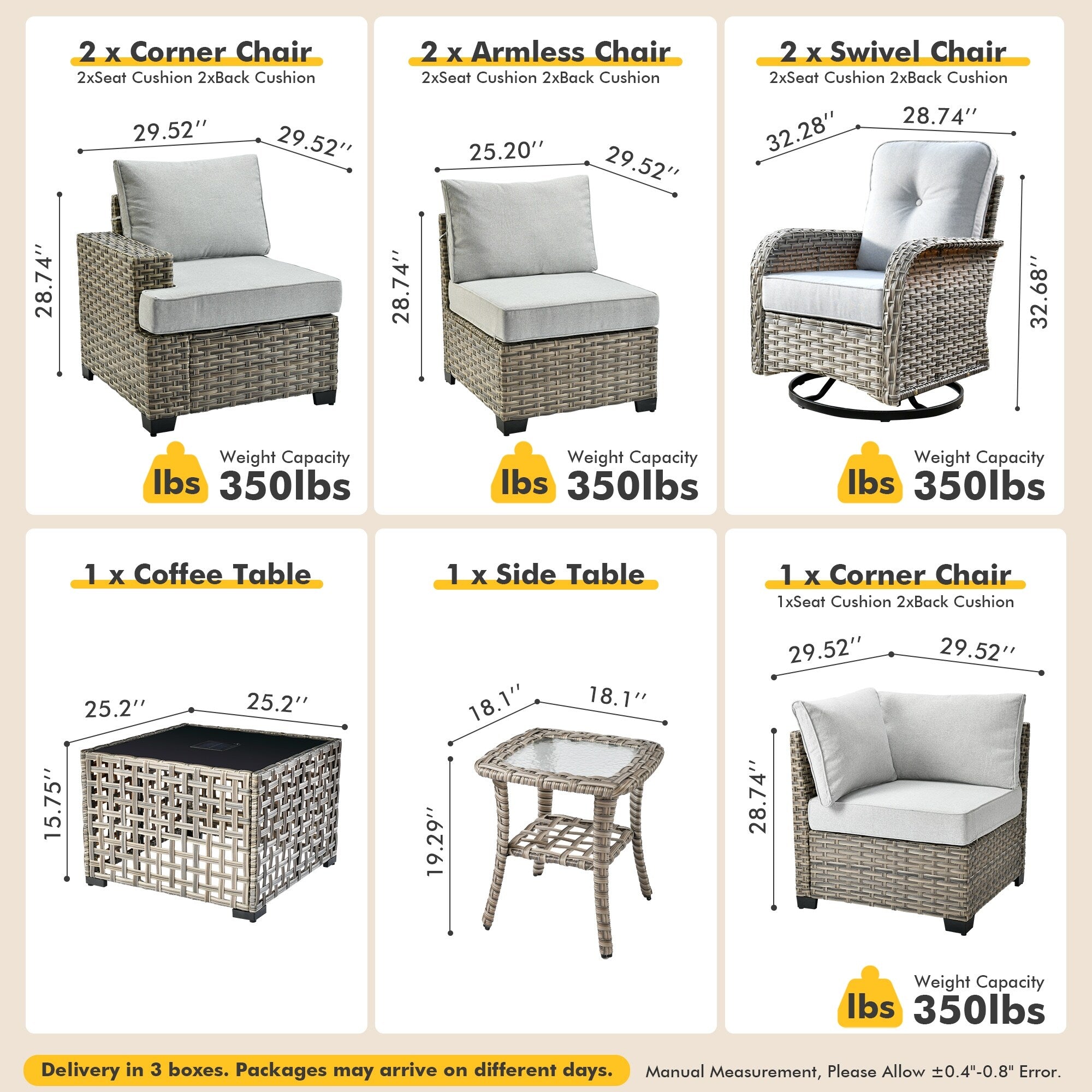 XIZZI 9-piece Outdoor Wicker Patio Furniture Set with Swivel Chairs