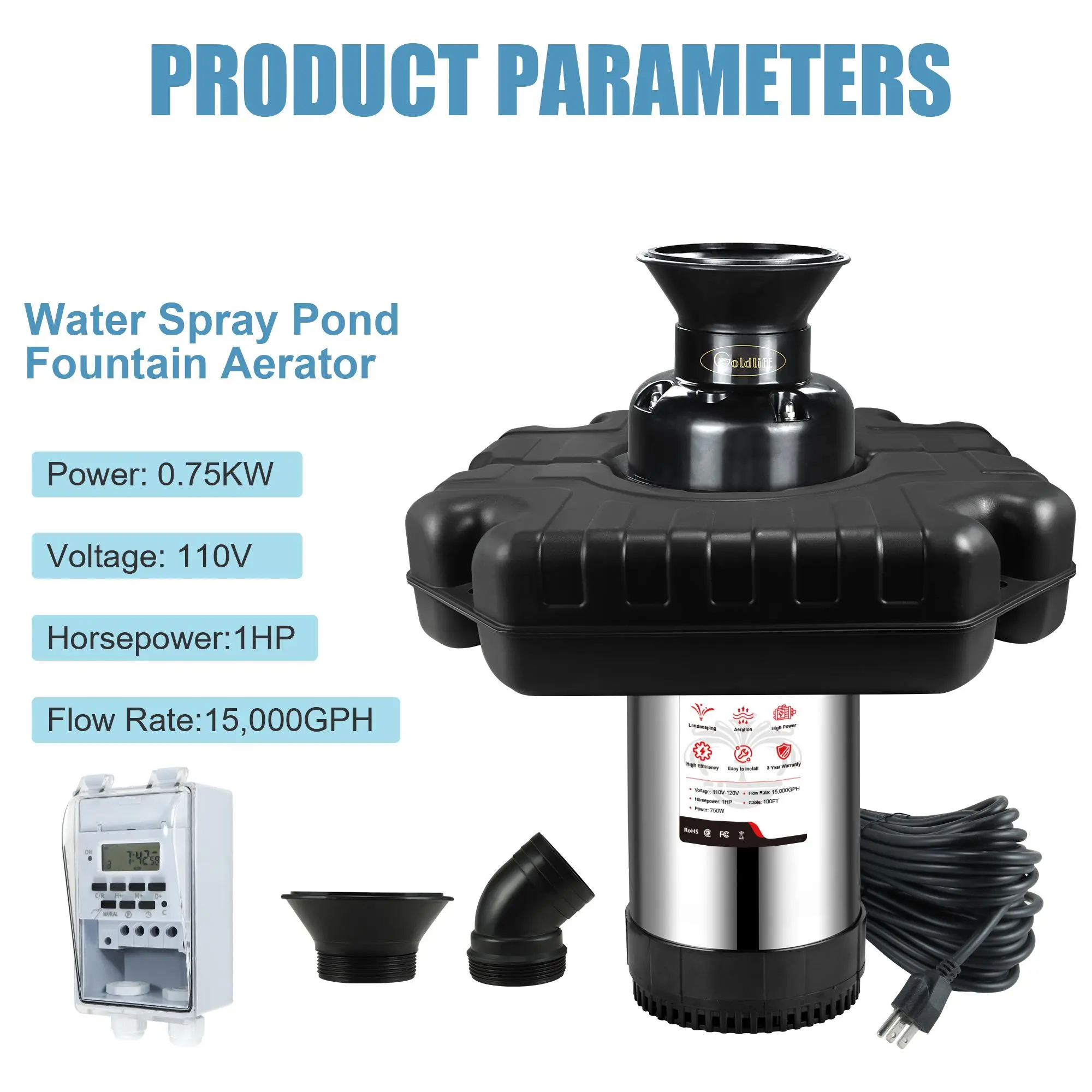 Pond Fountain Aerator F1 1HP Outdoor Water Fountain Pump