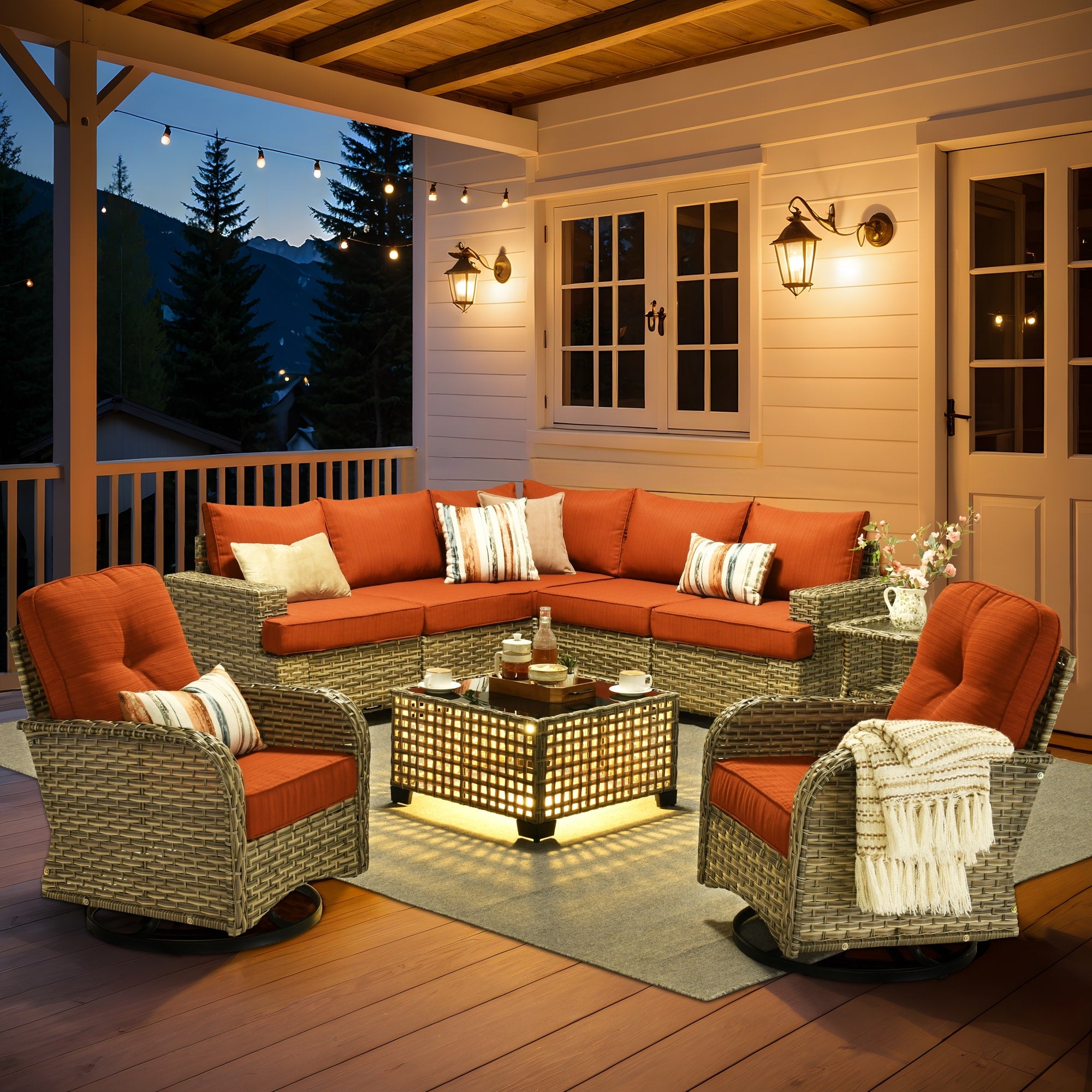 XIZZI 9-piece Outdoor Wicker Patio Furniture Set with Swivel Chairs