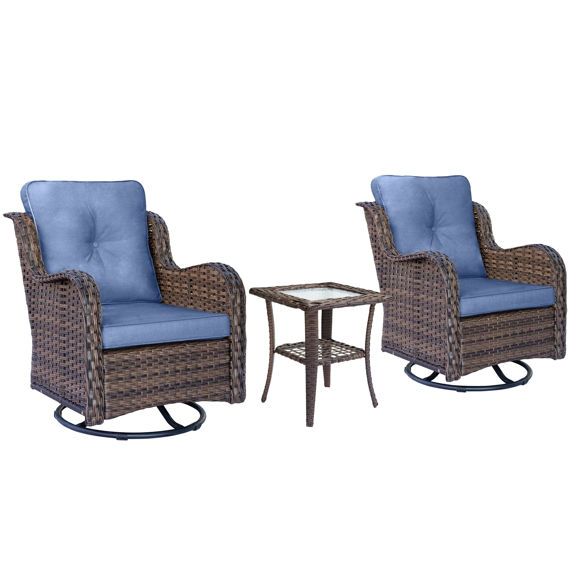 Outdoor Patio Furniture Set-Wicker Patio Conversation Swivel Chair Set