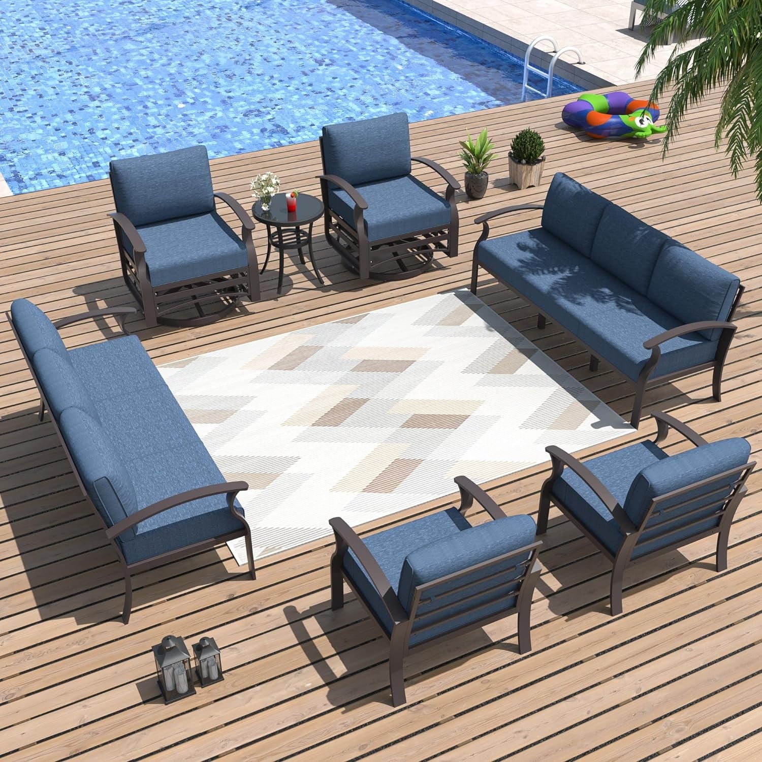 Kullavik Aluminum Outdoor Patio Furniture with Curved Armrests & Firepit Table
