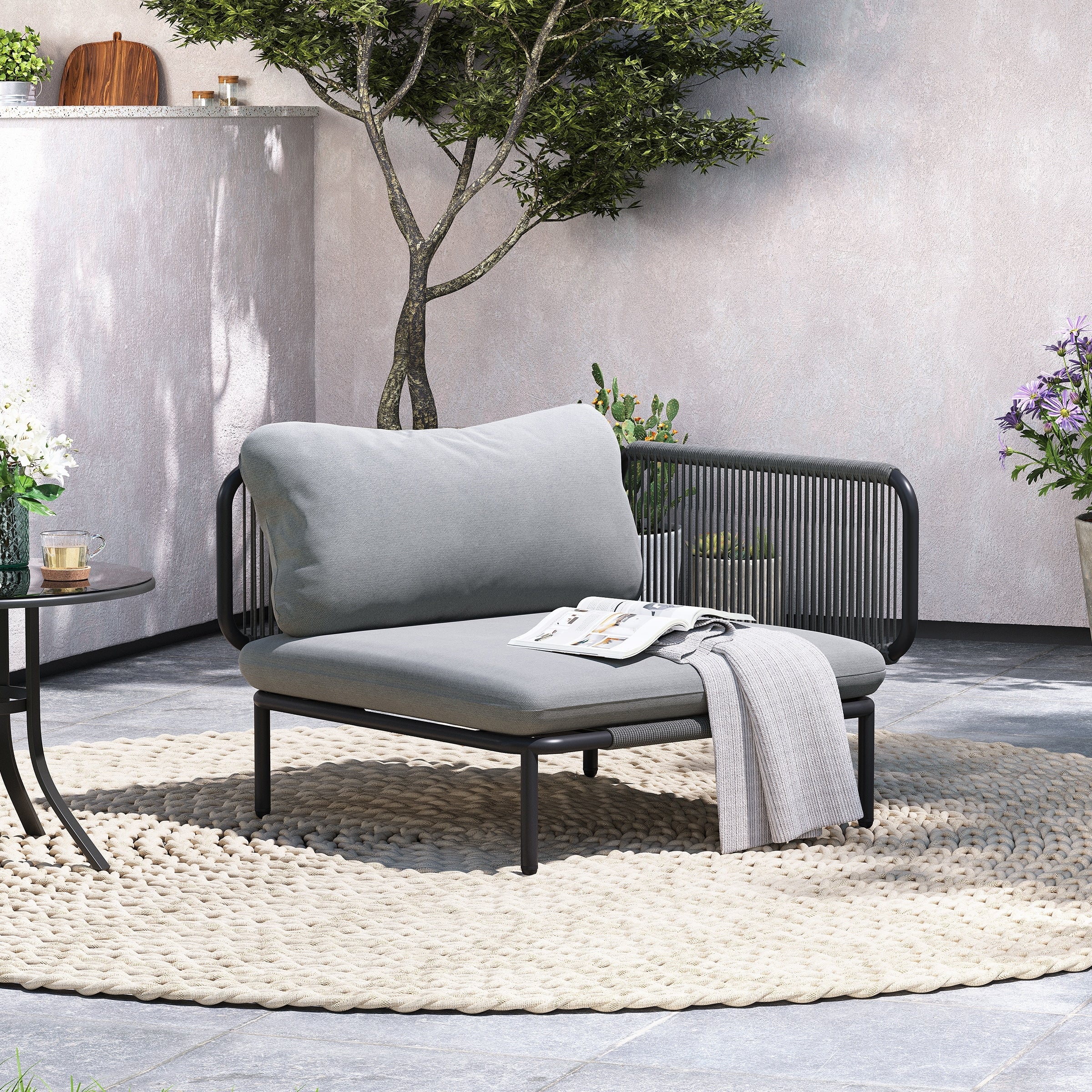 Outdoor Cushioned Sectional Sofa Chat Set Patio Furniture Conversation Set, Free Combination