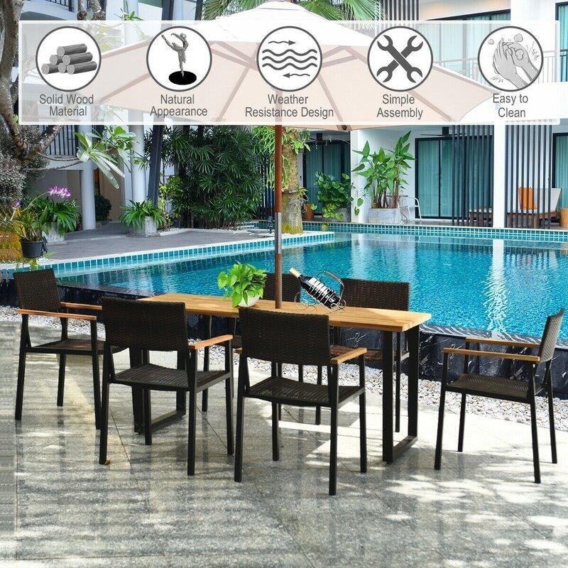 7 Pcs Outdoor Patio Rattan Dining Chair Table Set