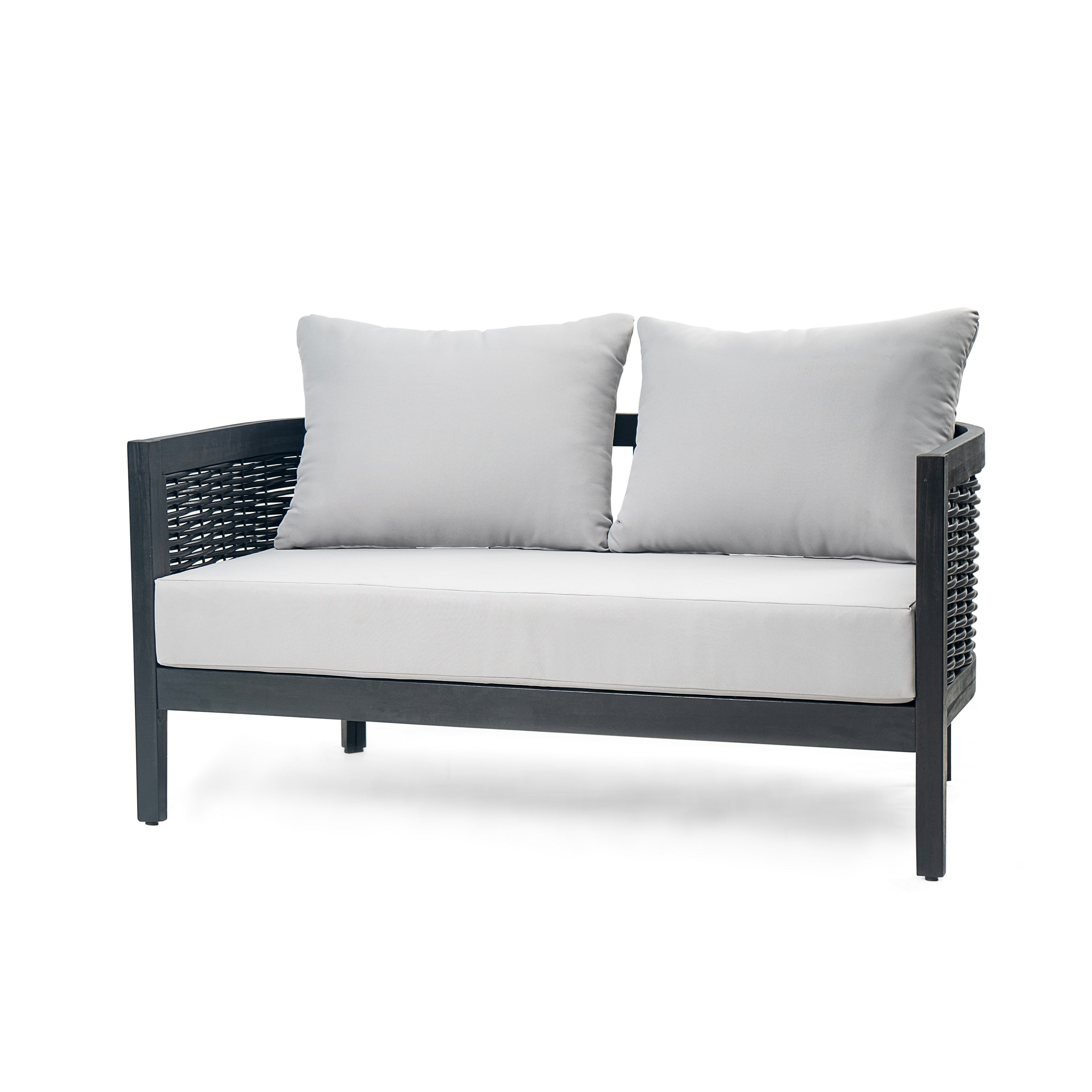 Burchett Outdoor Acacia Wood and Wicker 4 Seater Chat Set with Optional Sunbrella Cushions by Christopher Knight Home