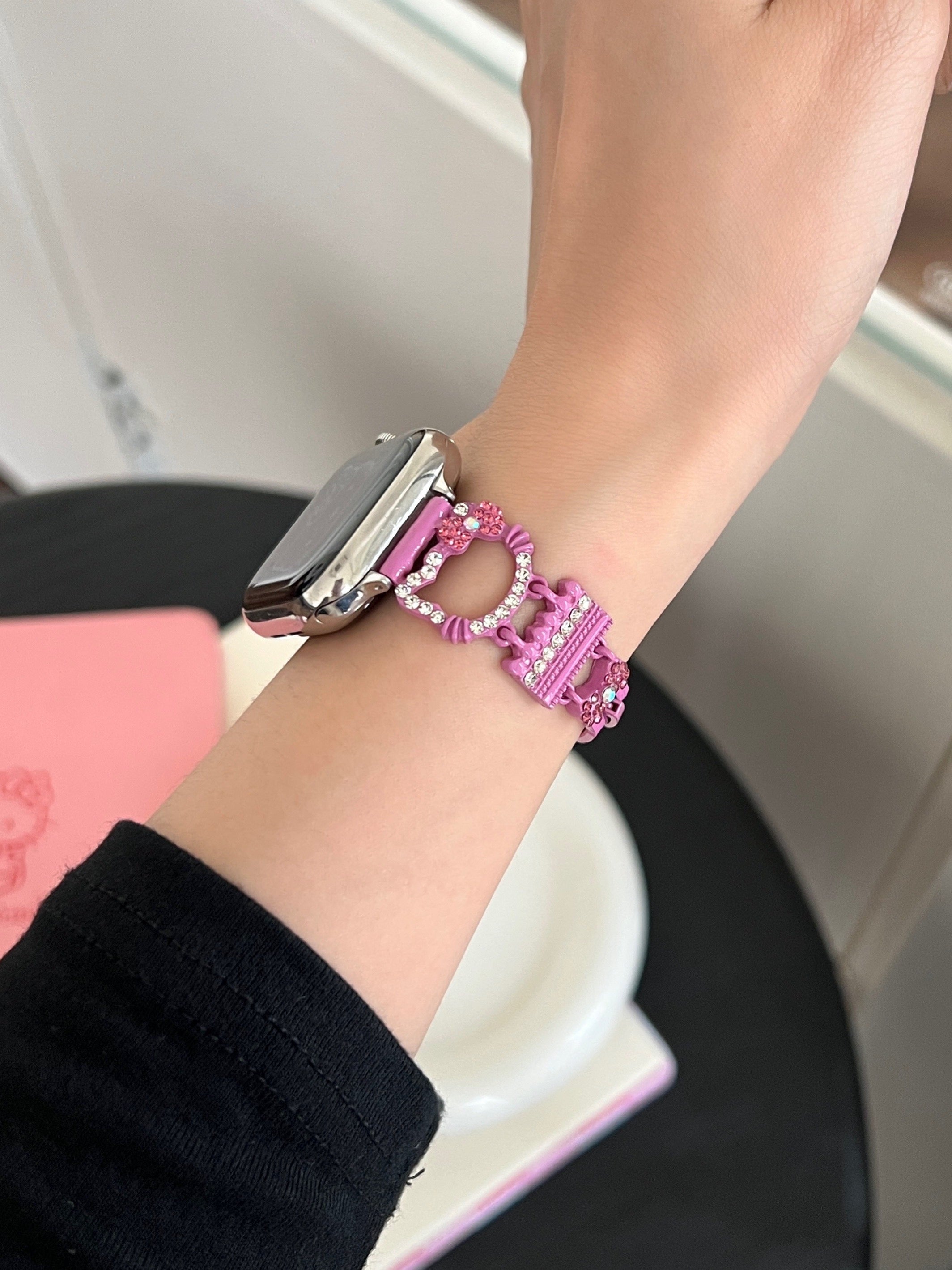 Hellokitty Apple Watch Band Bling Diamond Strap Bands with Screen Protector Case