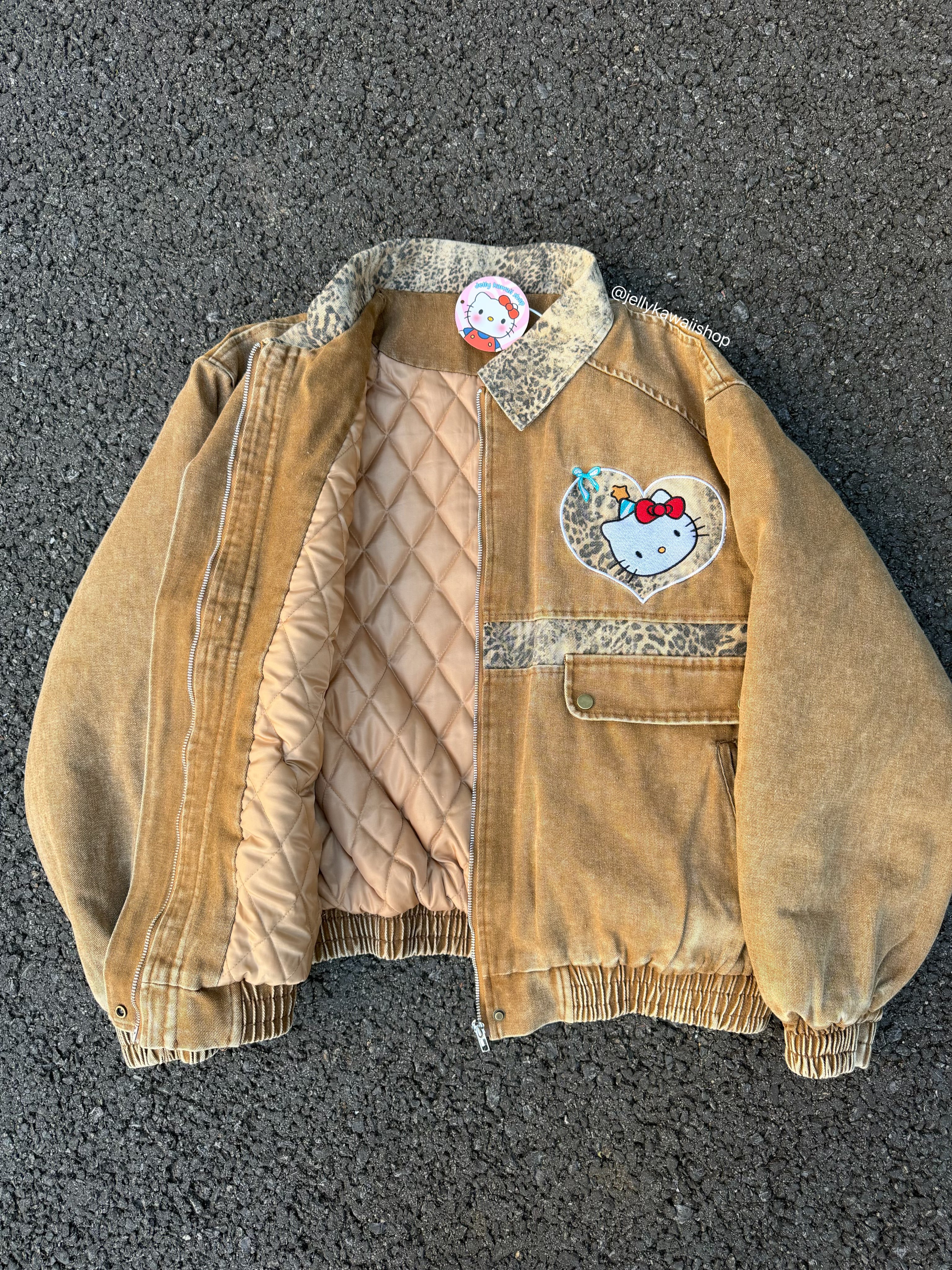 Hellokitty Brown Leopard Print Varsity Jacket Baseball Bomber Jacket Vintage Unisex Streetwear Coats