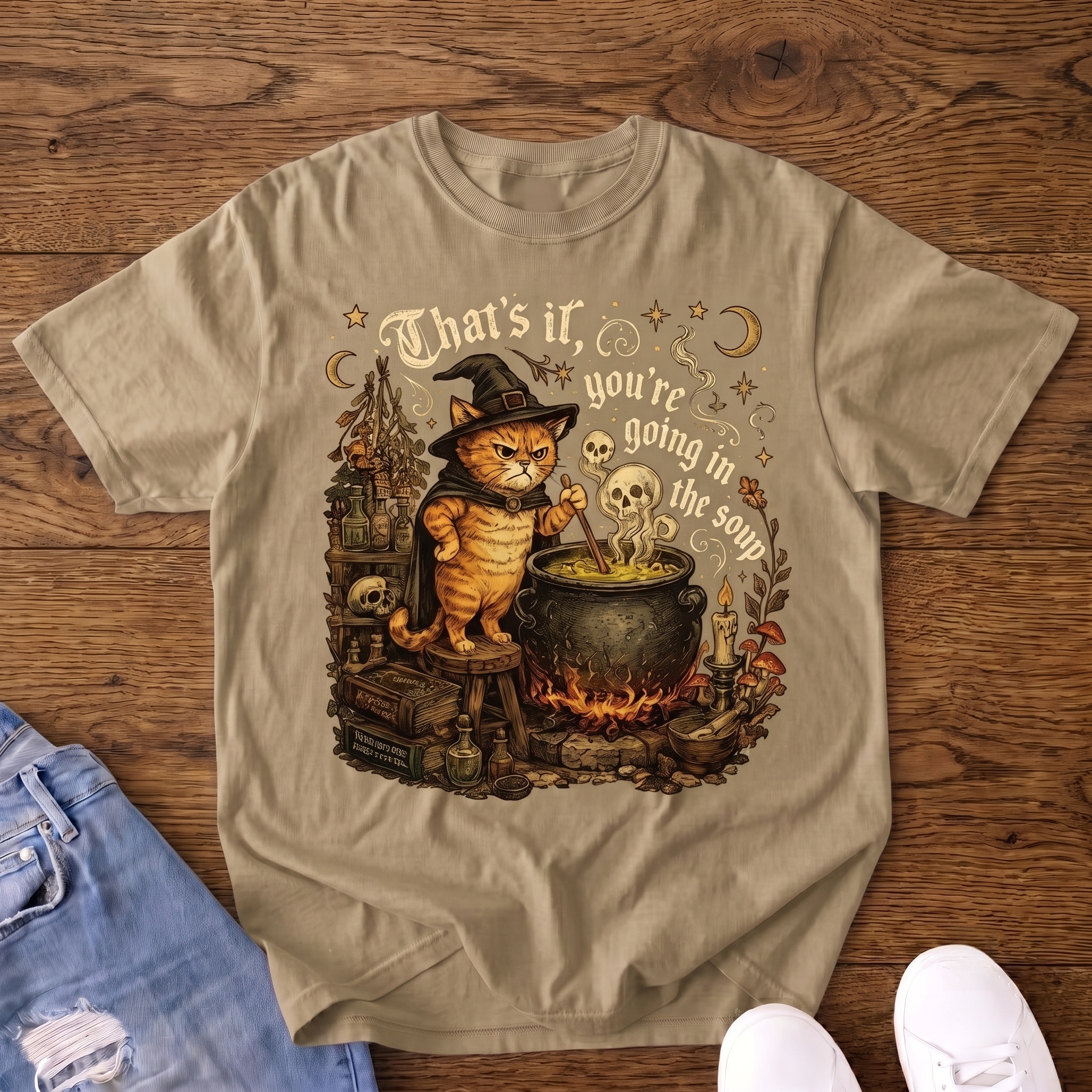 You're Going in the Soup Witch Cat VintageT-shirt