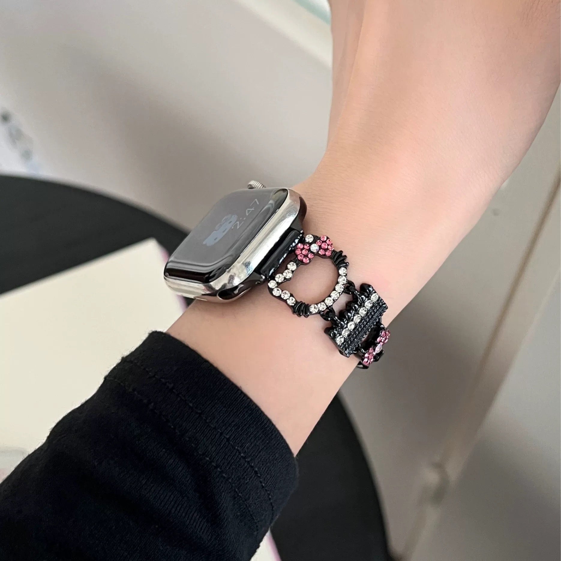 Hellokitty Apple Watch Band Bling Diamond Strap Bands with Screen Protector Case