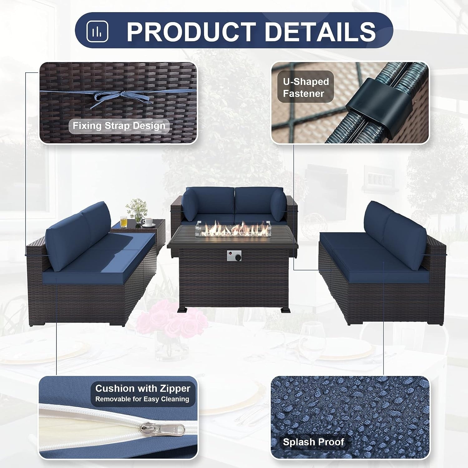 Patio Furniture Sectional Sofa Set, PE Rattan Swivel Rocking Chairs Patio Conversation Set