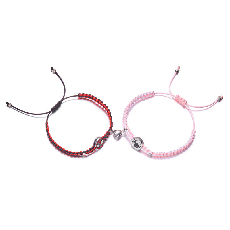 Hellokitty and Spiderman 2 Pcs Magnetic Couples Adjustable Bracelets