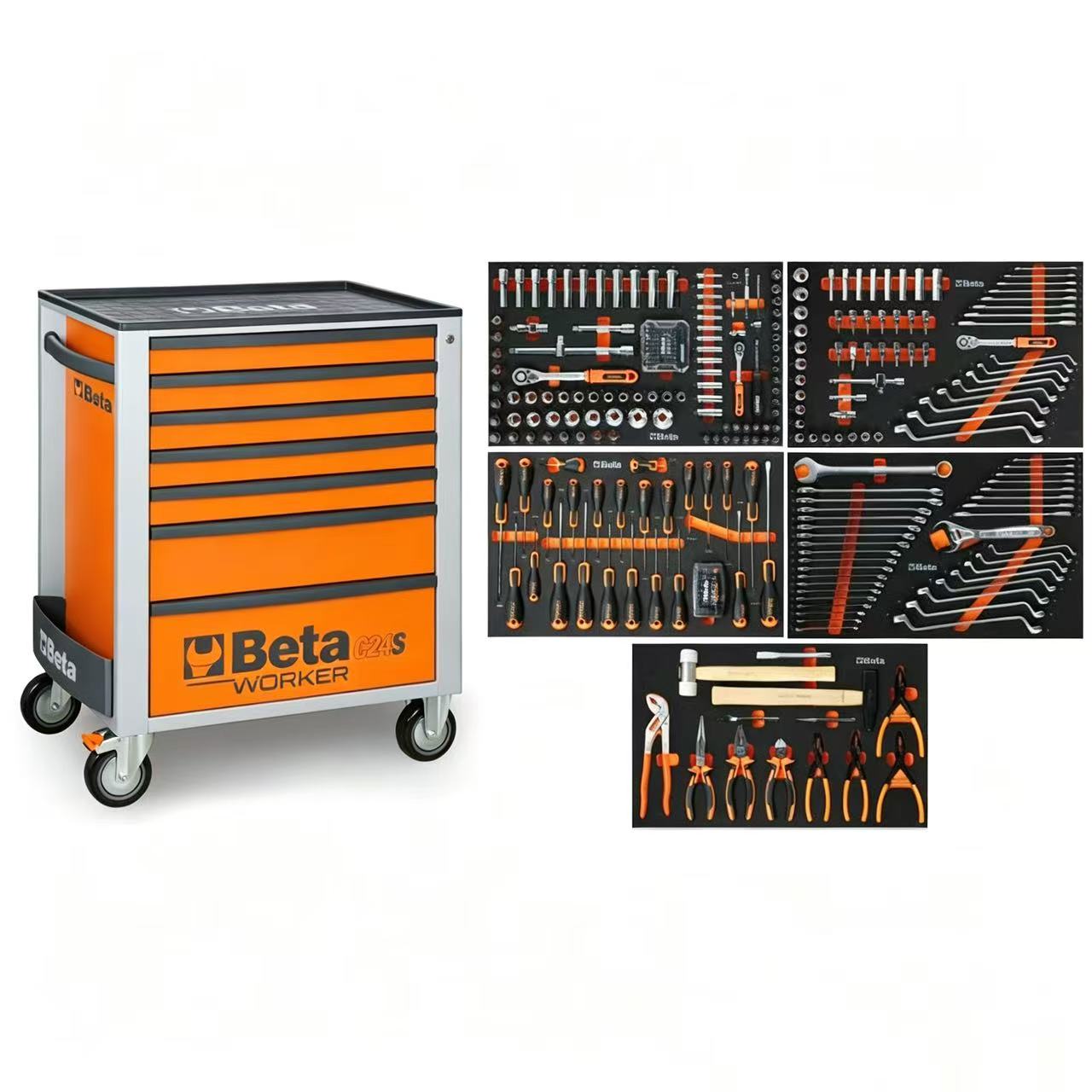 Mobile roller cab with 7 drawers, with assortment of 309 tools