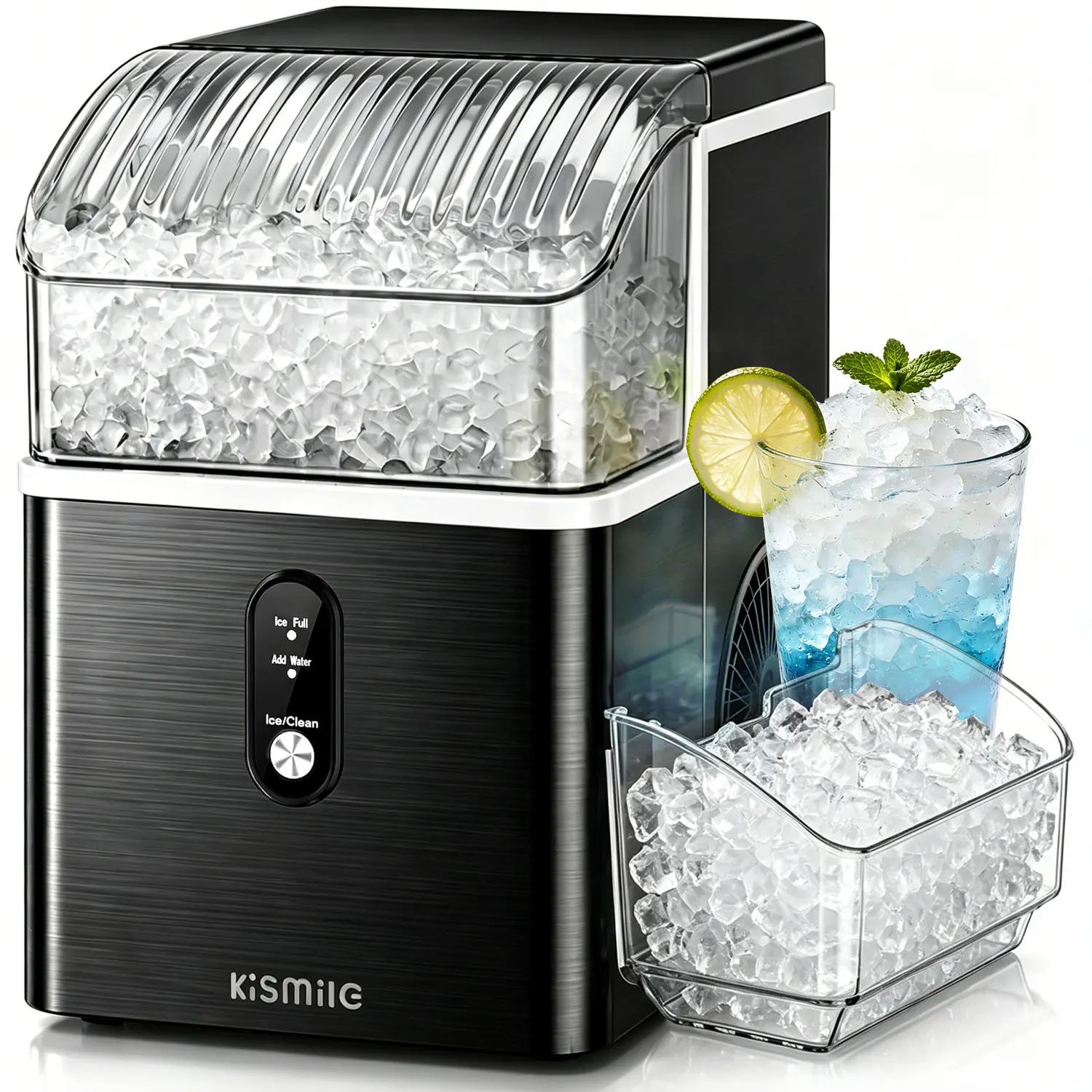 Countertop Nugget Ice Maker Machine,Portable Self‑Cleaning Ice Machine,35Lbs/24H,7‑Mins Fast Ice Making for Home Kitchen Office