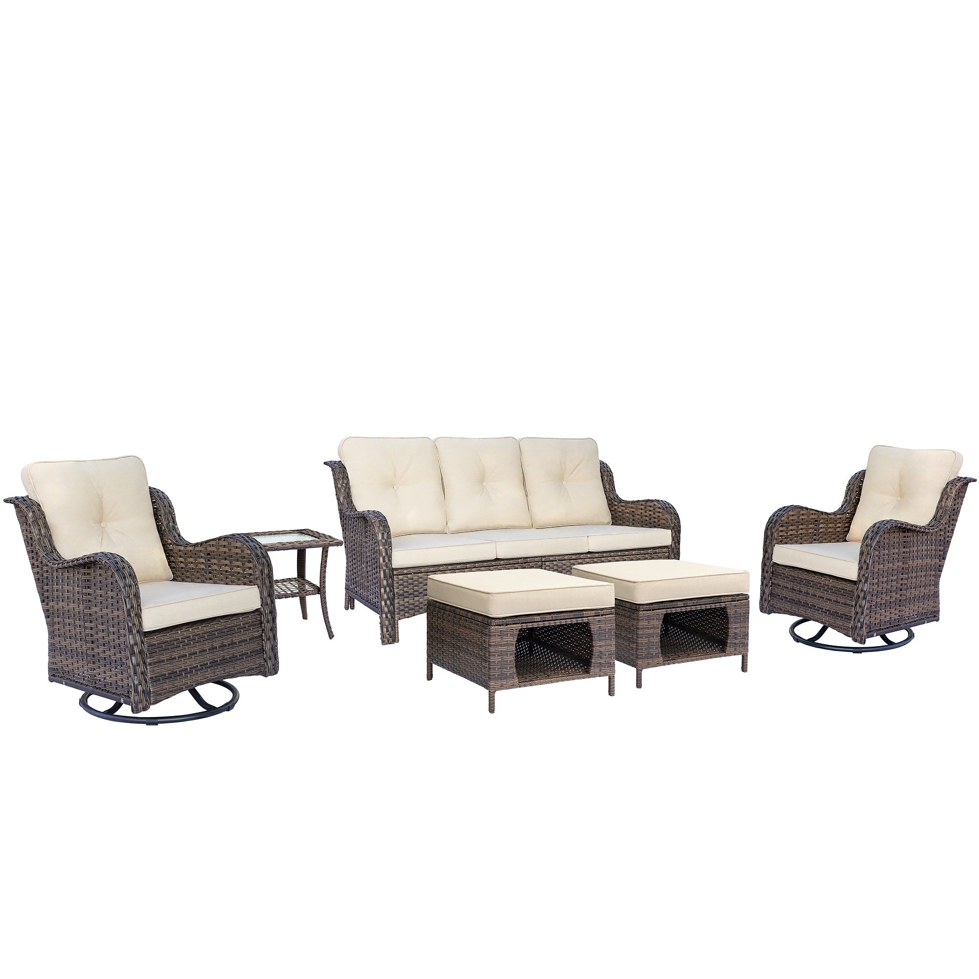 Outdoor Patio Furniture Set-Wicker Patio Conversation Swivel Chair Set