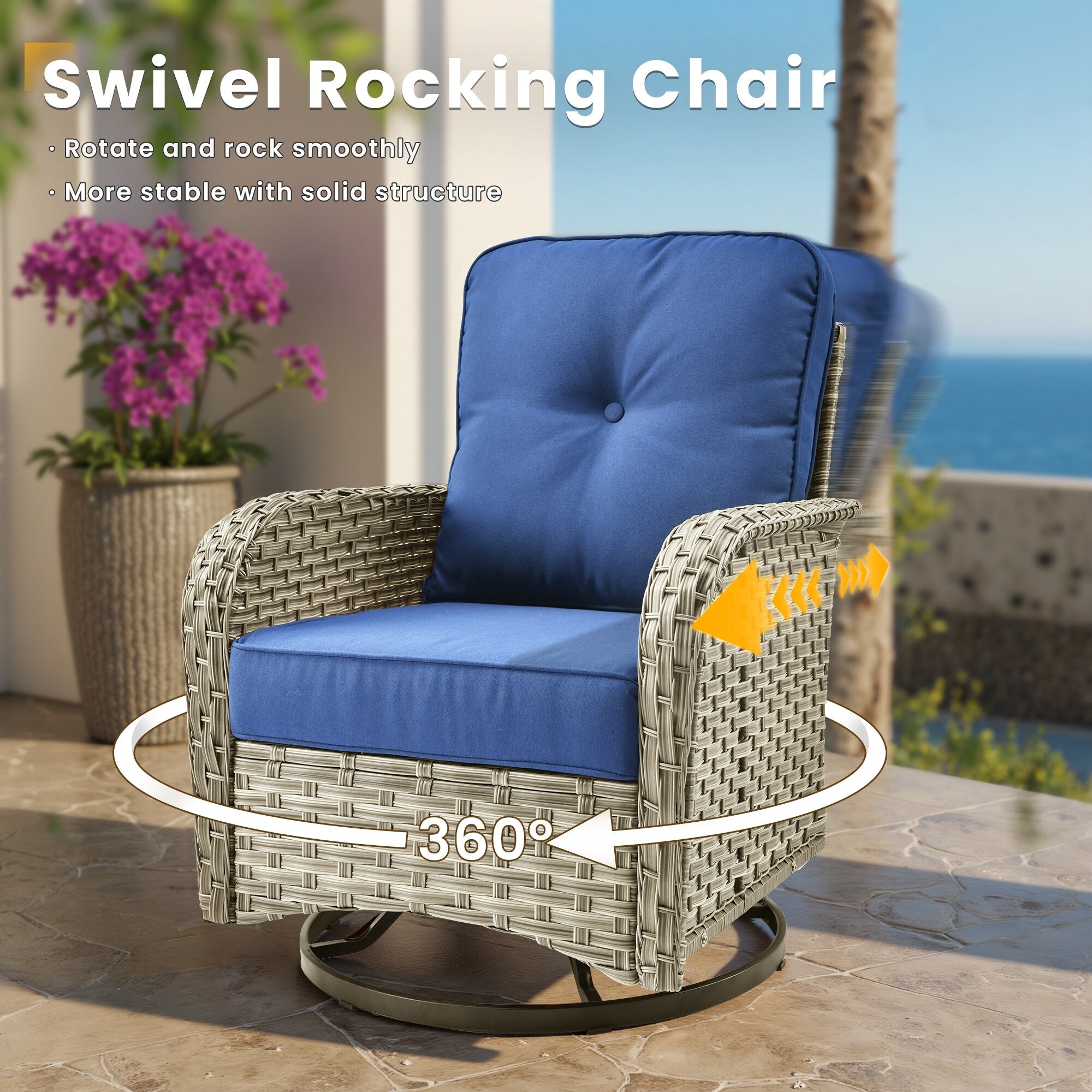XIZZI 10-piece Patio Furniture Wicker Sectional Set with Swivel Chair