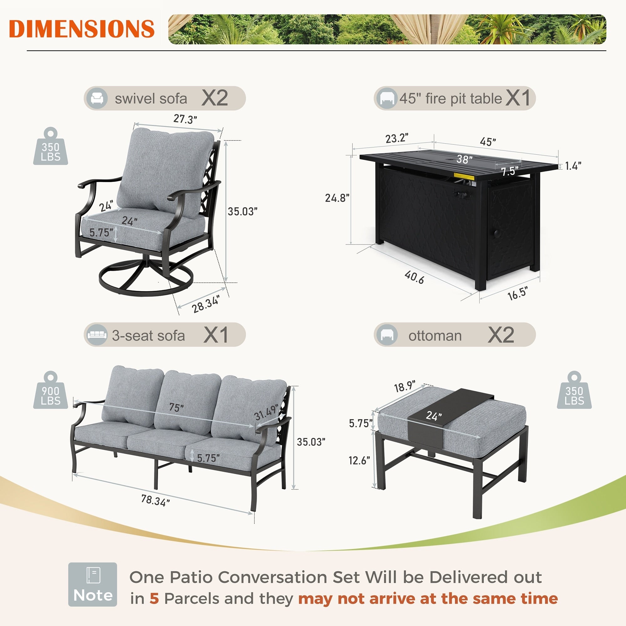 MAISON ARTS Outdoor Sofa Set 4/6-Piece Patio Conversation Set with 45'' Gas Fire Pit Table