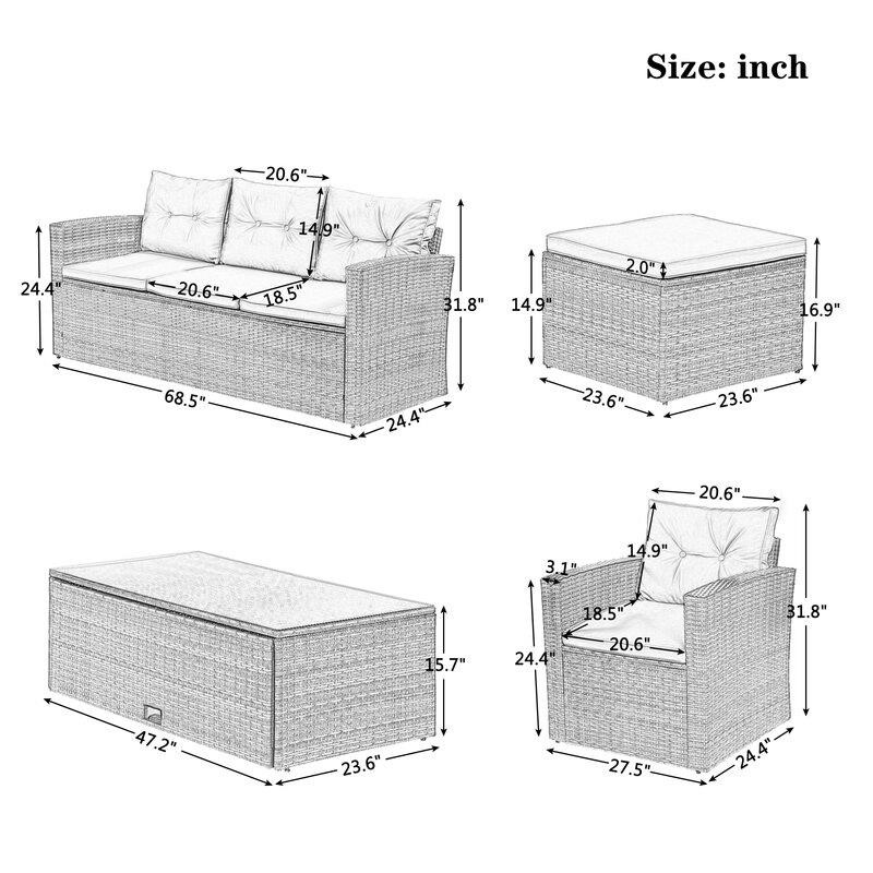 Jakye Wicker/Rattan 7 - Person Seating Group with Cushions