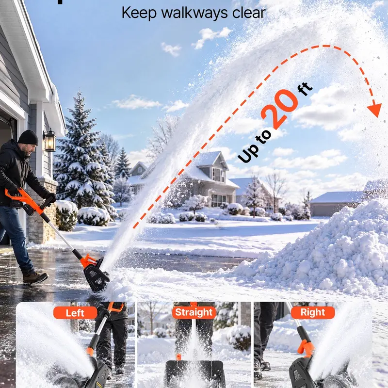 🔥Last Chance Sale🔥40V Cordless Electric Snow Shovel, 1400W Brushless Motor, 2×4.0Ah Batteries, LED Light & Adjustable Snow Chute