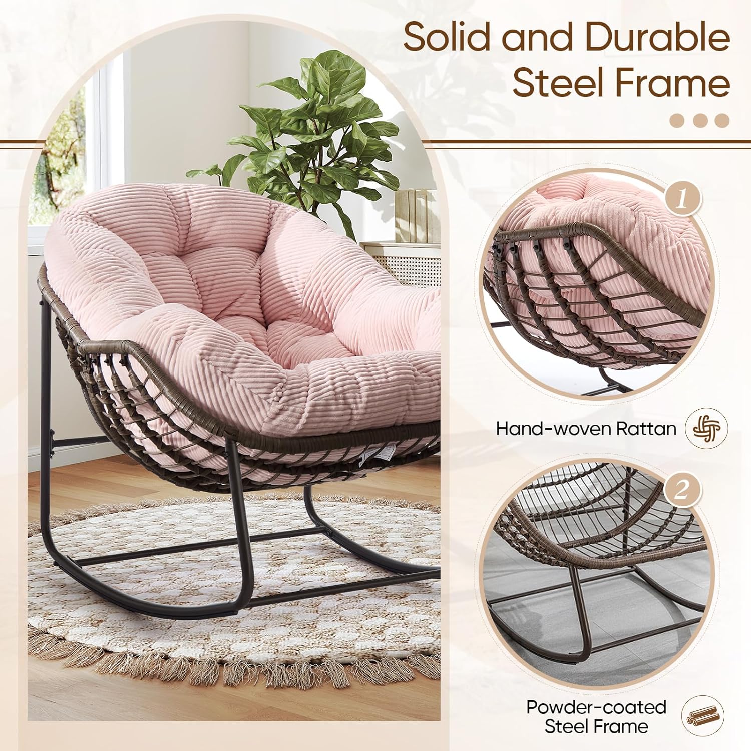 Oversized Outdoor Egg Rocking Chair with Thick Cushion – Comfortable Patio & Indoor Lounge Seating Clearance Sale