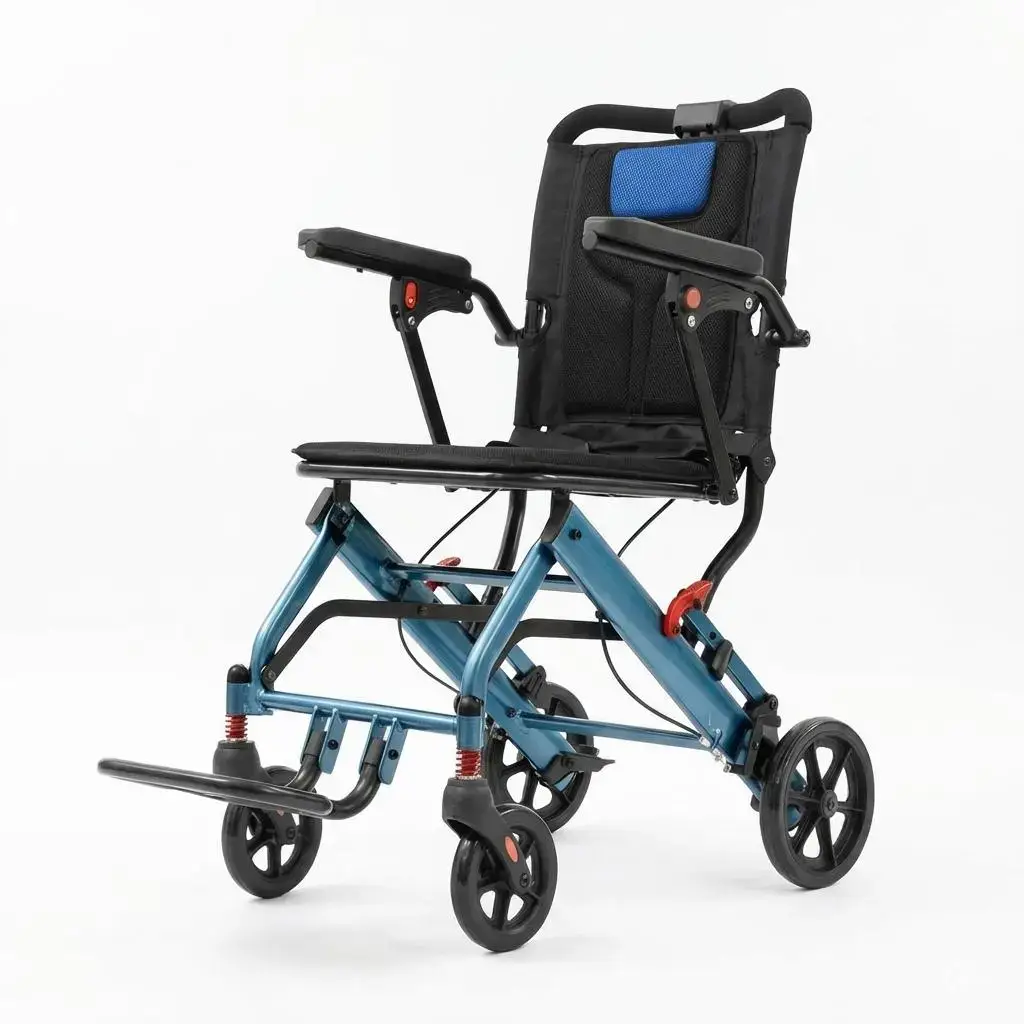 Ultra-Lightweight Folding Transport Wheelchair - Aviation Aluminum Frame - Dual Locking Hand Brakes - Removable Turn-Up Armrests - Swing-Away Footrests - Comfortable Large Seat - 16-Inch Wheels - Durable Portable Mobility Aid for Elderly and