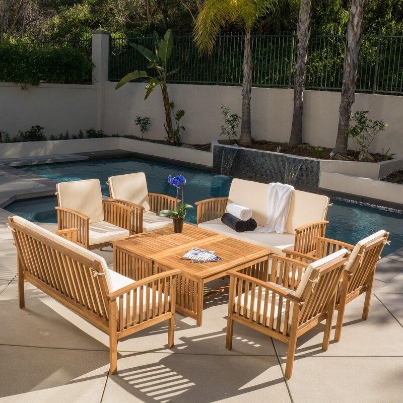 Solid Wood 8 - Person Seating Group with Cushions