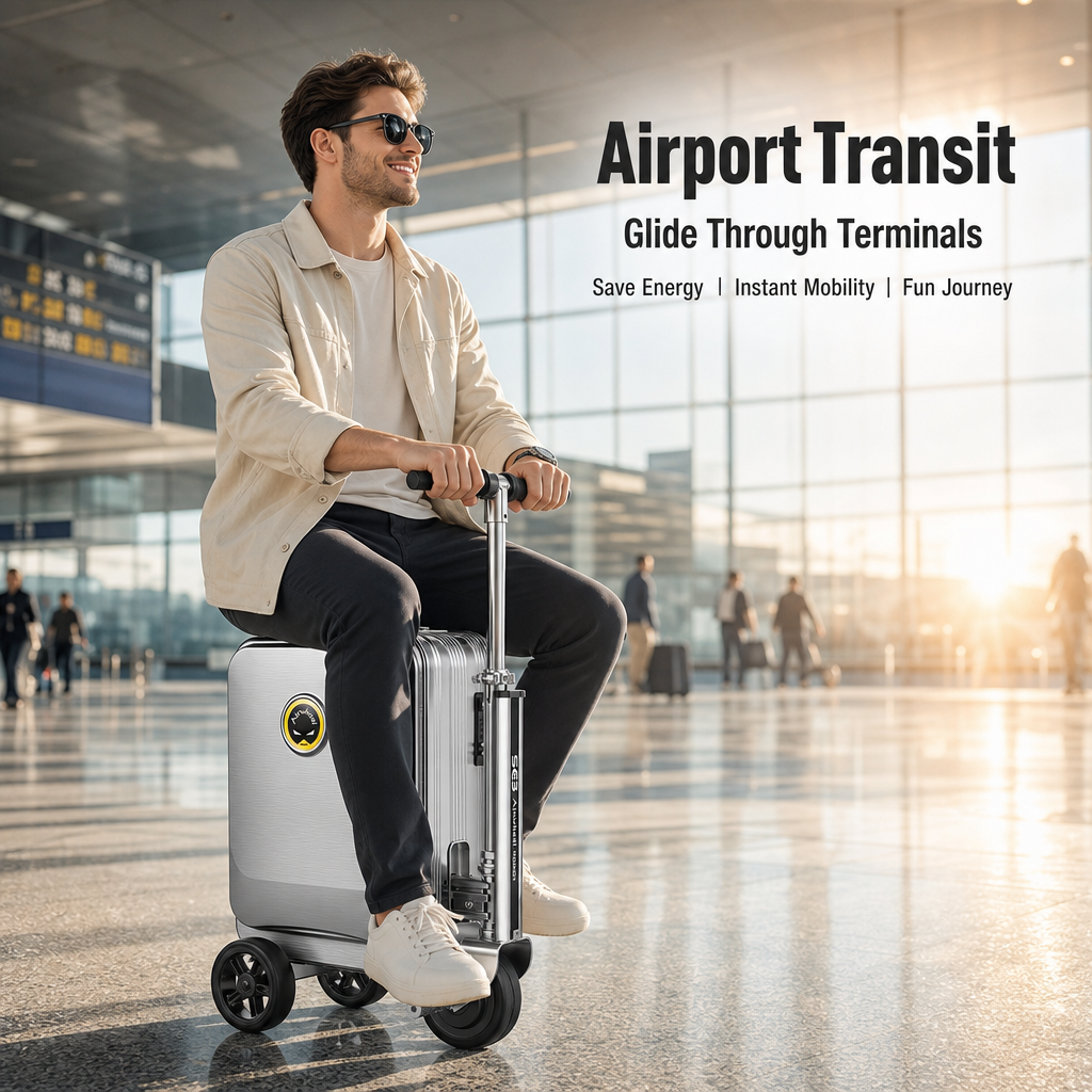 Rideable Scooter Luggage|Foldable Aluminum Carry‐On Suitcase, TSA Lock Silent Wheels, Multi‐Purpose Riding Suitcase for Airport, Commute & Campus