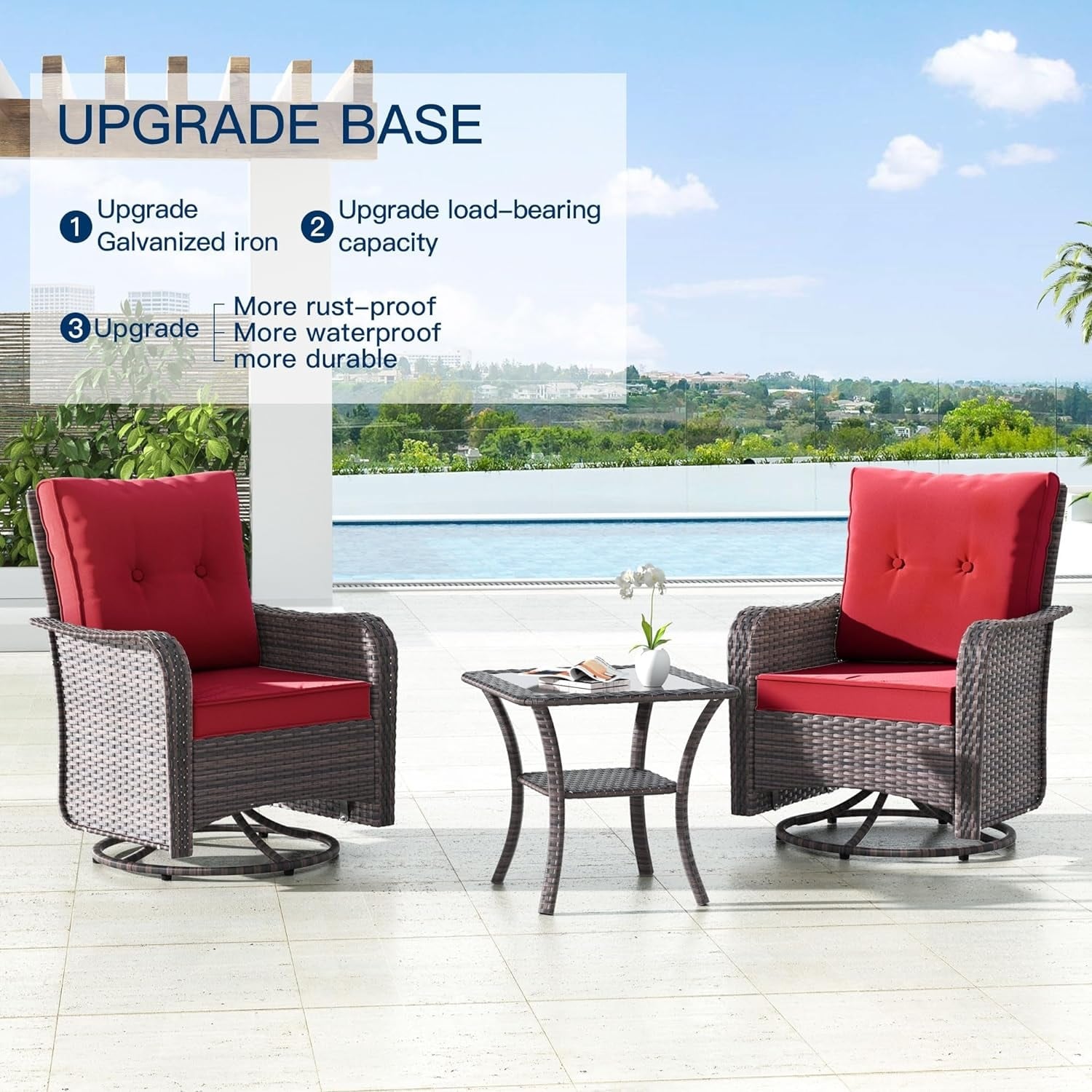 Patio Furniture Sectional Sofa Set, PE Rattan Swivel Rocking Chairs Patio Conversation Set