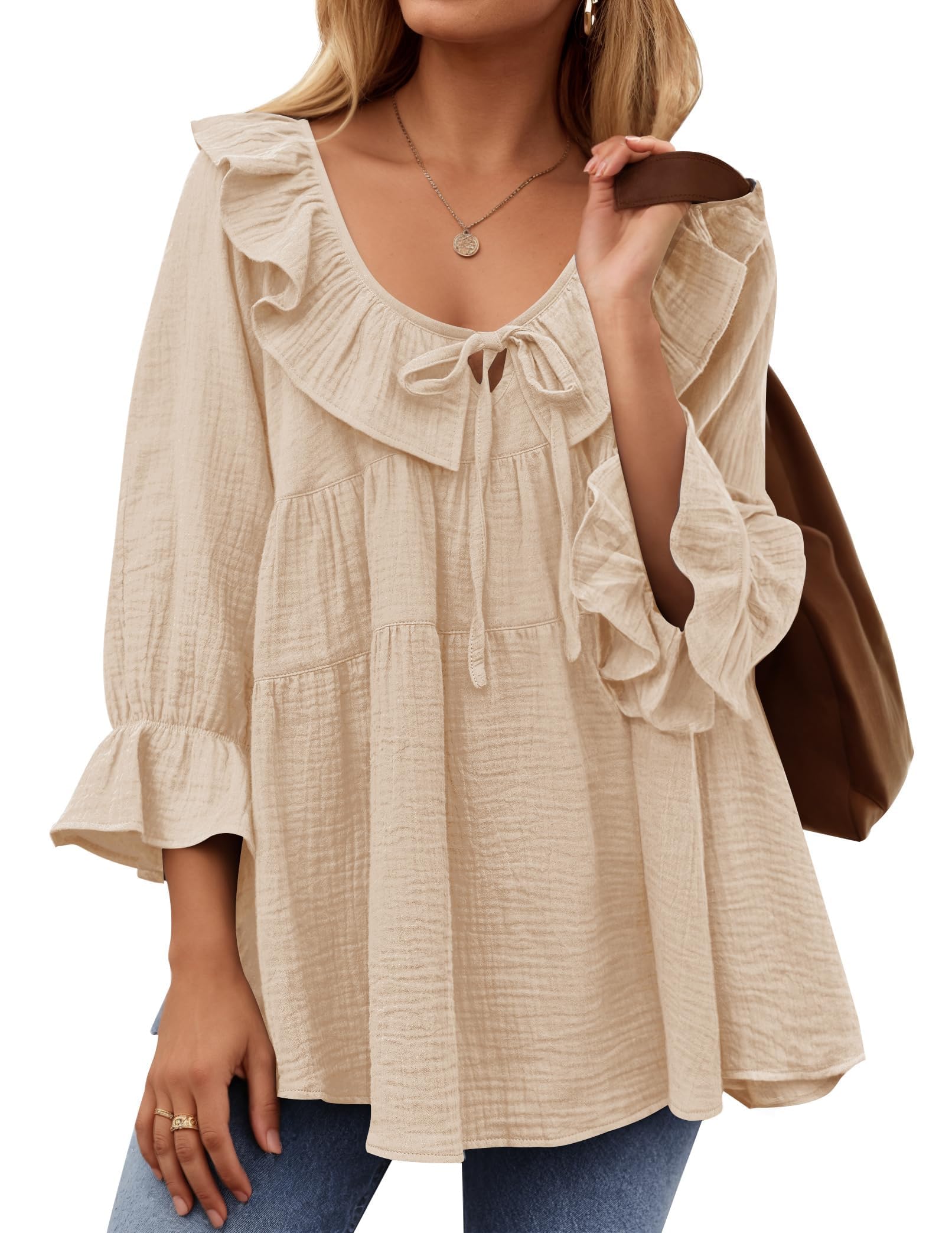 Ruffle Tie Neck Peplum Blouse
