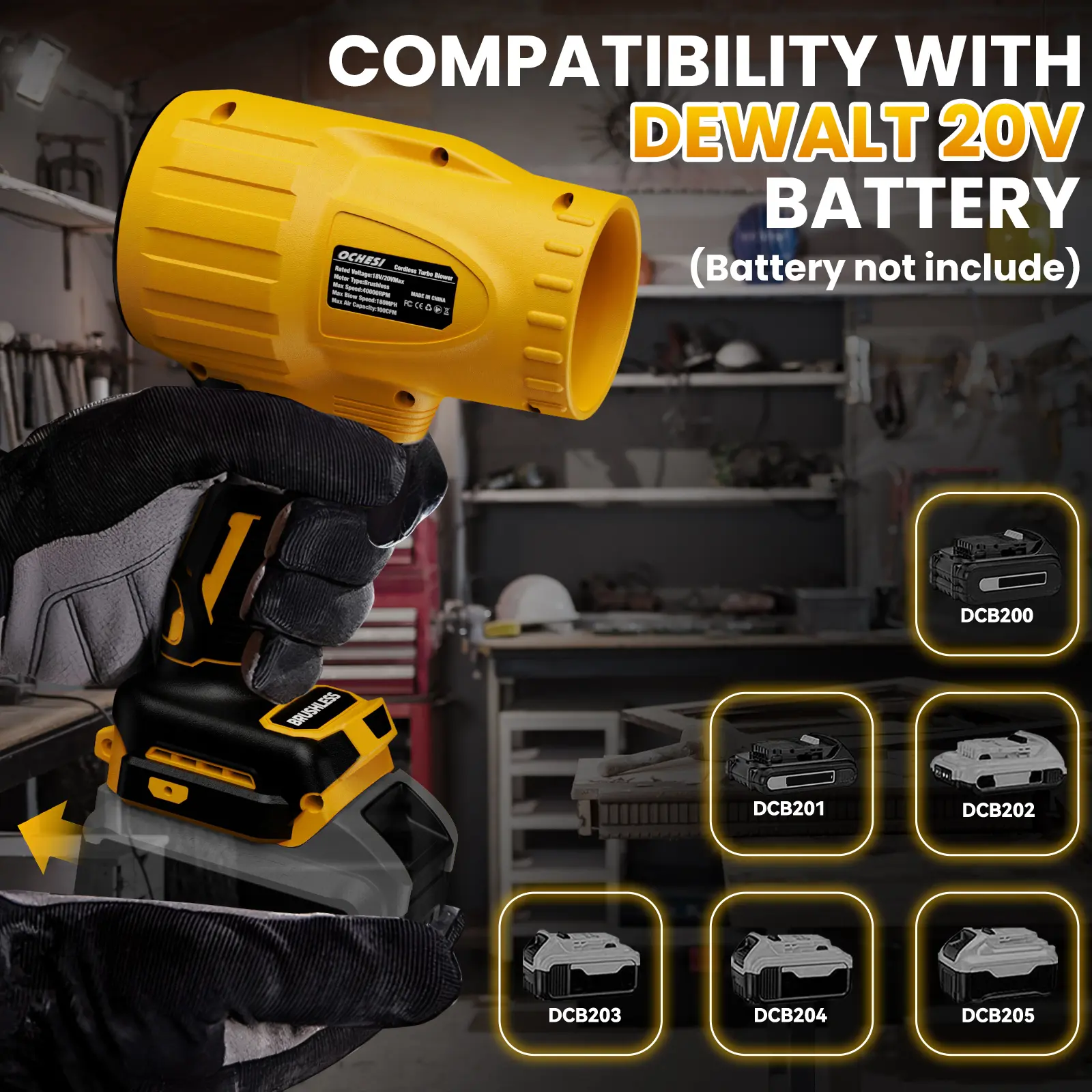 Cordless Leaf Blower, Portable Cordless Blower with High-Speed Brushless Motor, Variable Speed Airflow Control, Compatible with Dewalt 20V Max/Milwaukee 18V/Makita 18V Batteries