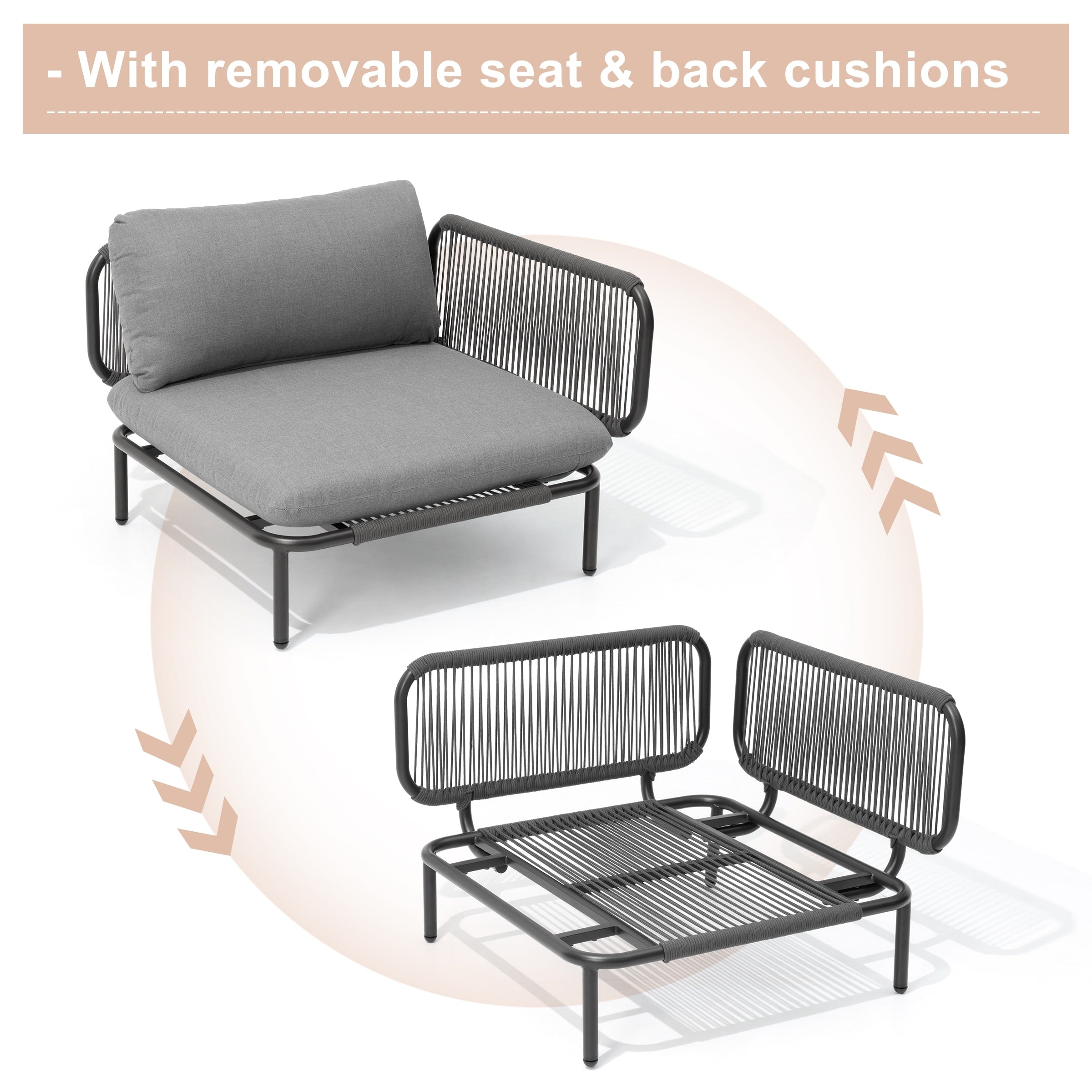Outdoor Cushioned Sectional Sofa Chat Set Patio Furniture Conversation Set, Free Combination