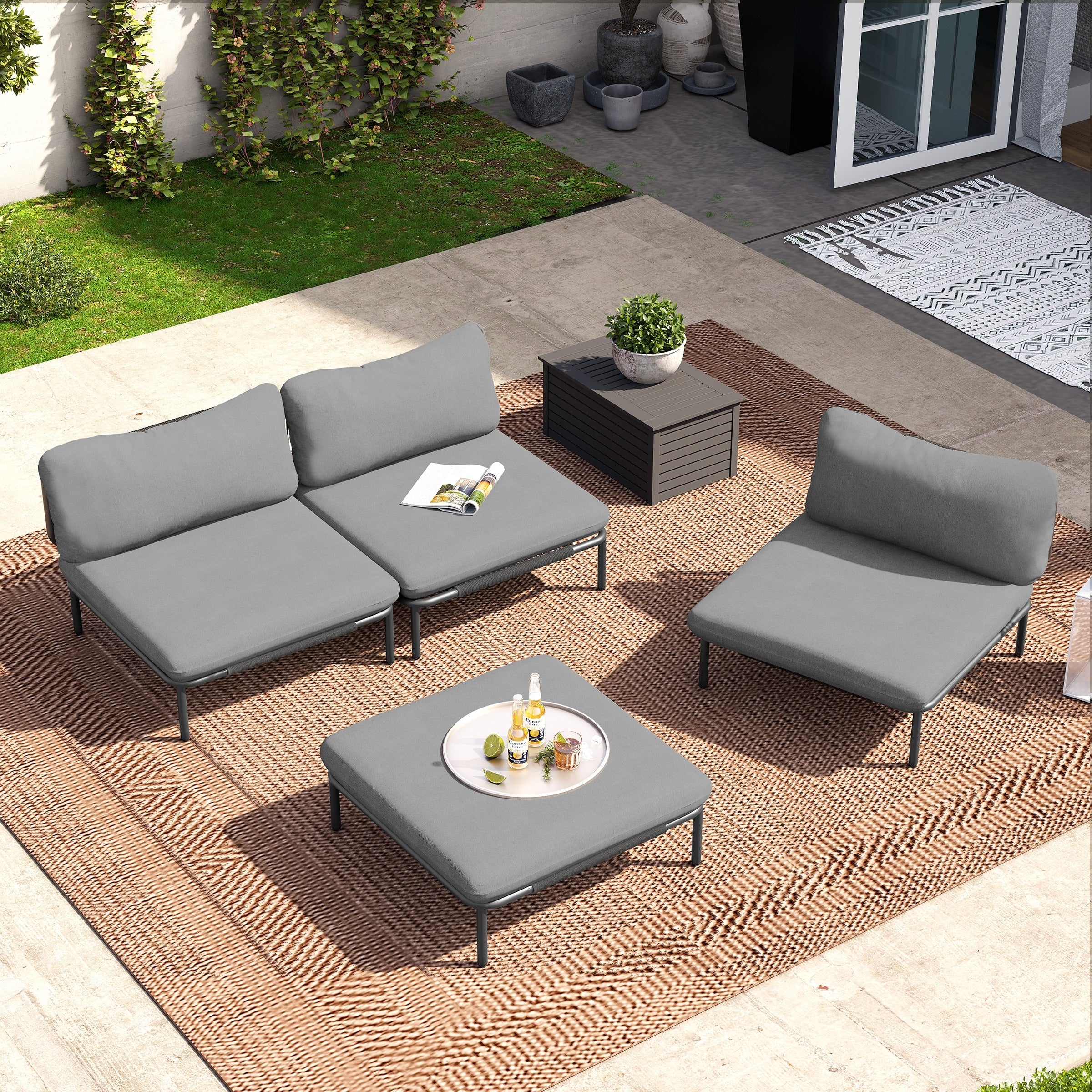 Outdoor Cushioned Sectional Sofa Chat Set Patio Furniture Conversation Set, Free Combination