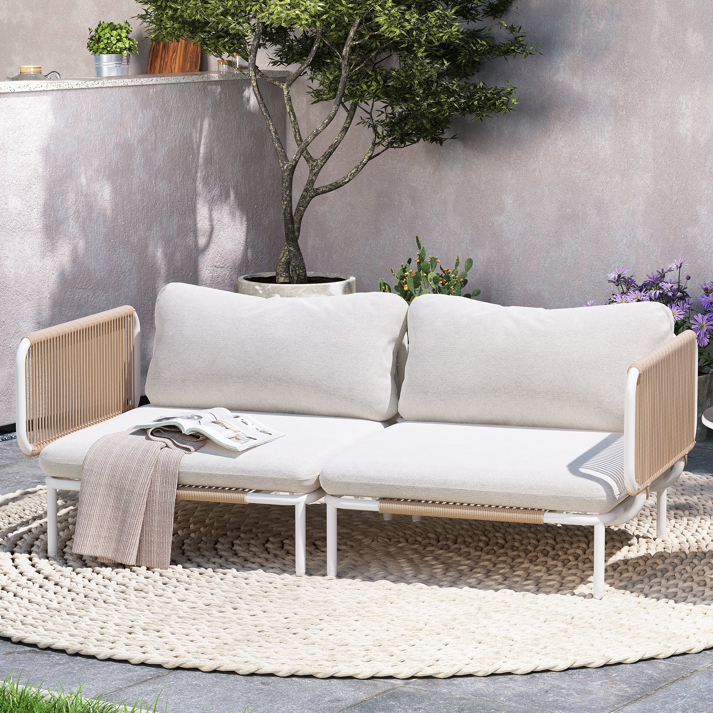 Outdoor Cushioned Sectional Sofa Chat Set Patio Furniture Conversation Set, Free Combination