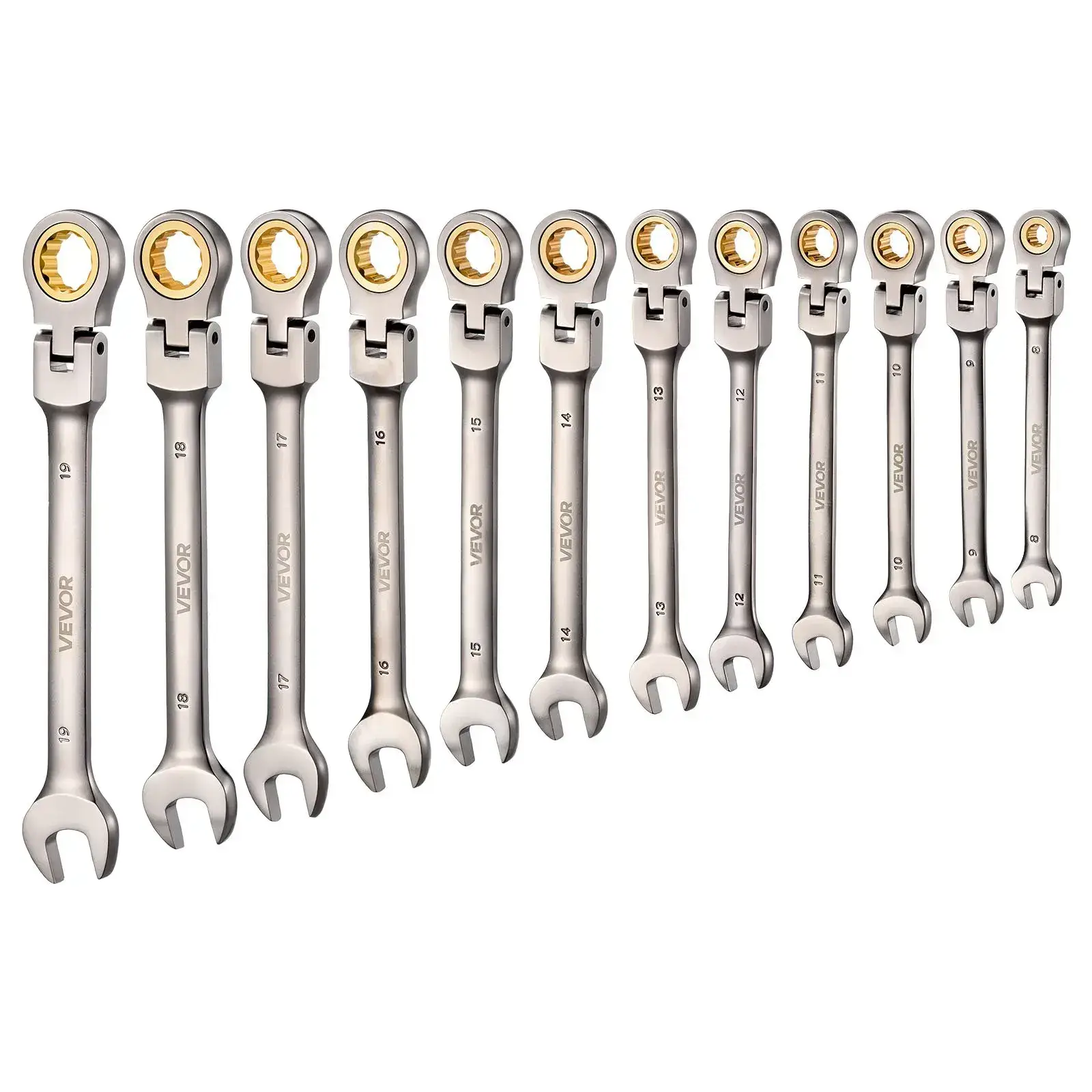 12-Piece Multifunctional Flex-Head Ratcheting Wrench SetMetric 8 mm-19 mm72 Teeth Cr-V Steel Flexible Combination Wrench SetCar & Automotive Tools with Roll Up Pouchfor Household & Automotive RepairsMultifunctional Wrench Set