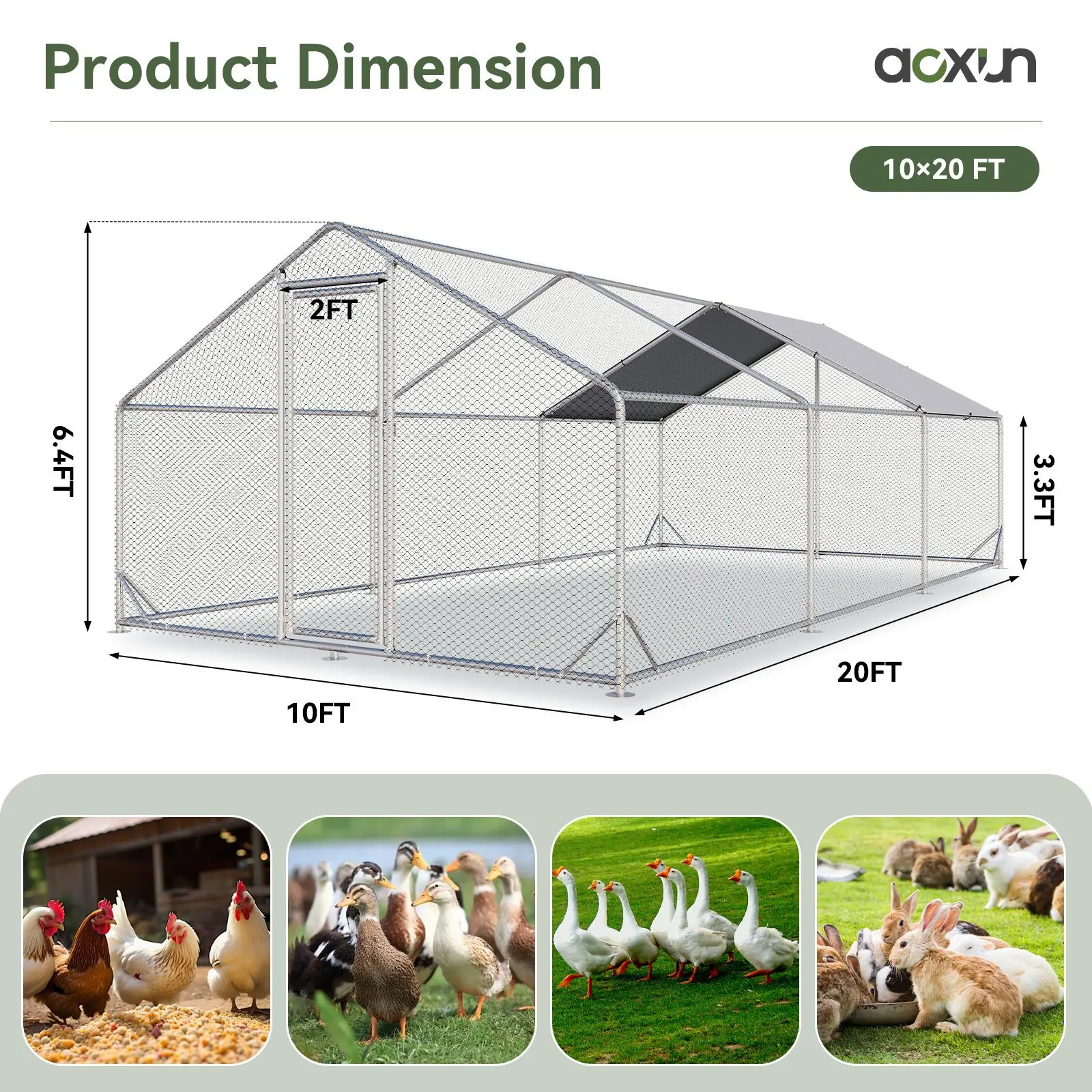 Chicken Coop Metal Large Cover Wire，spire Peak Roof Security Lock Waterproof Outdoor Poultry Enclosure for Yard & Farm Metal Poultry Coop Chicken Cage Enclosed Enclosed Poultry Hutch