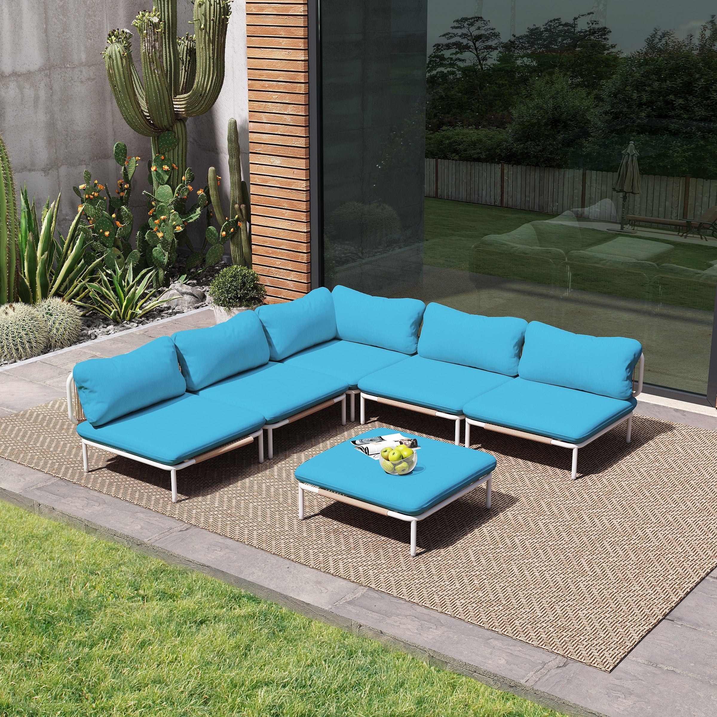 Outdoor Cushioned Sectional Sofa Chat Set Patio Furniture Conversation Set, Free Combination