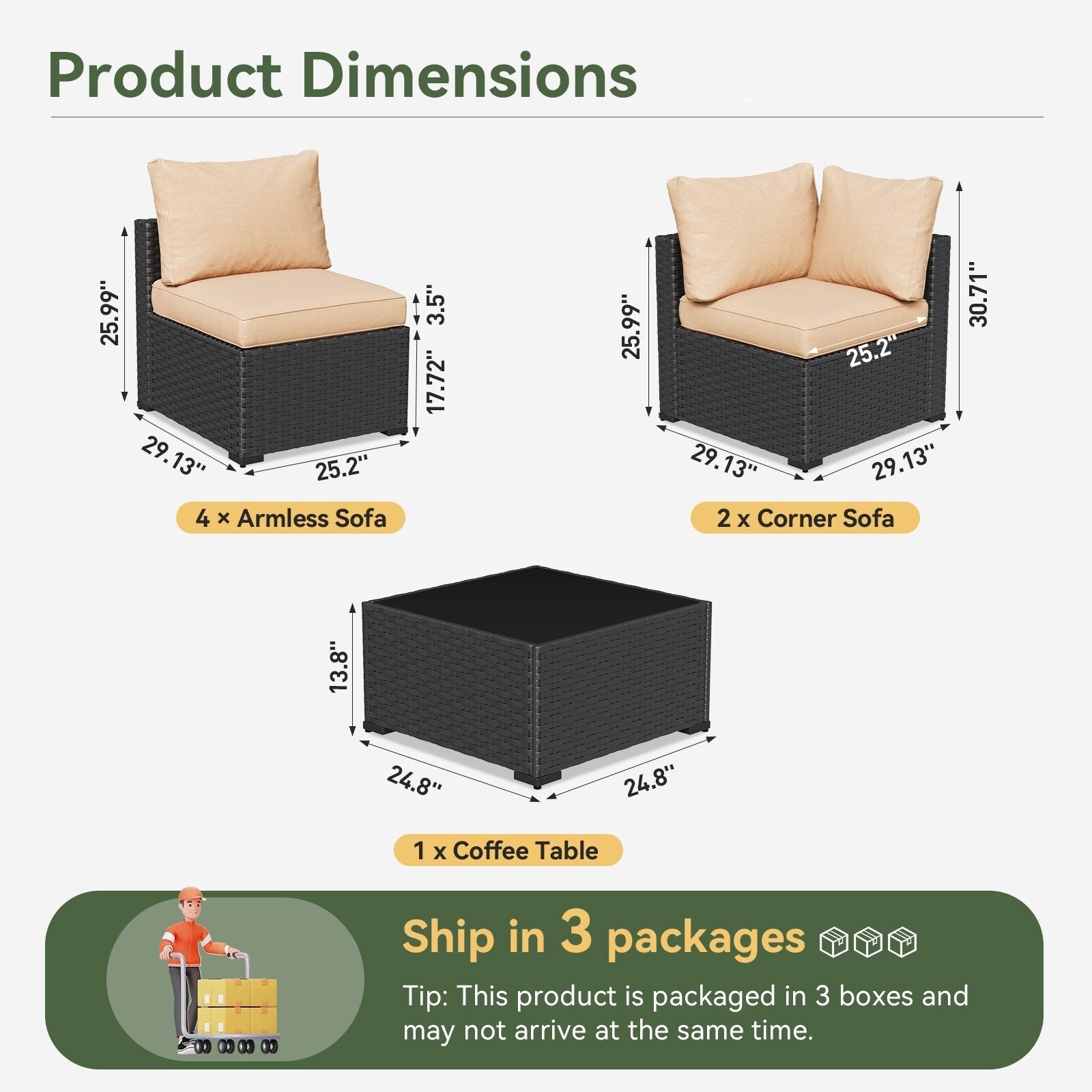 Wicker Rattan Patio Sectional Sofa Set