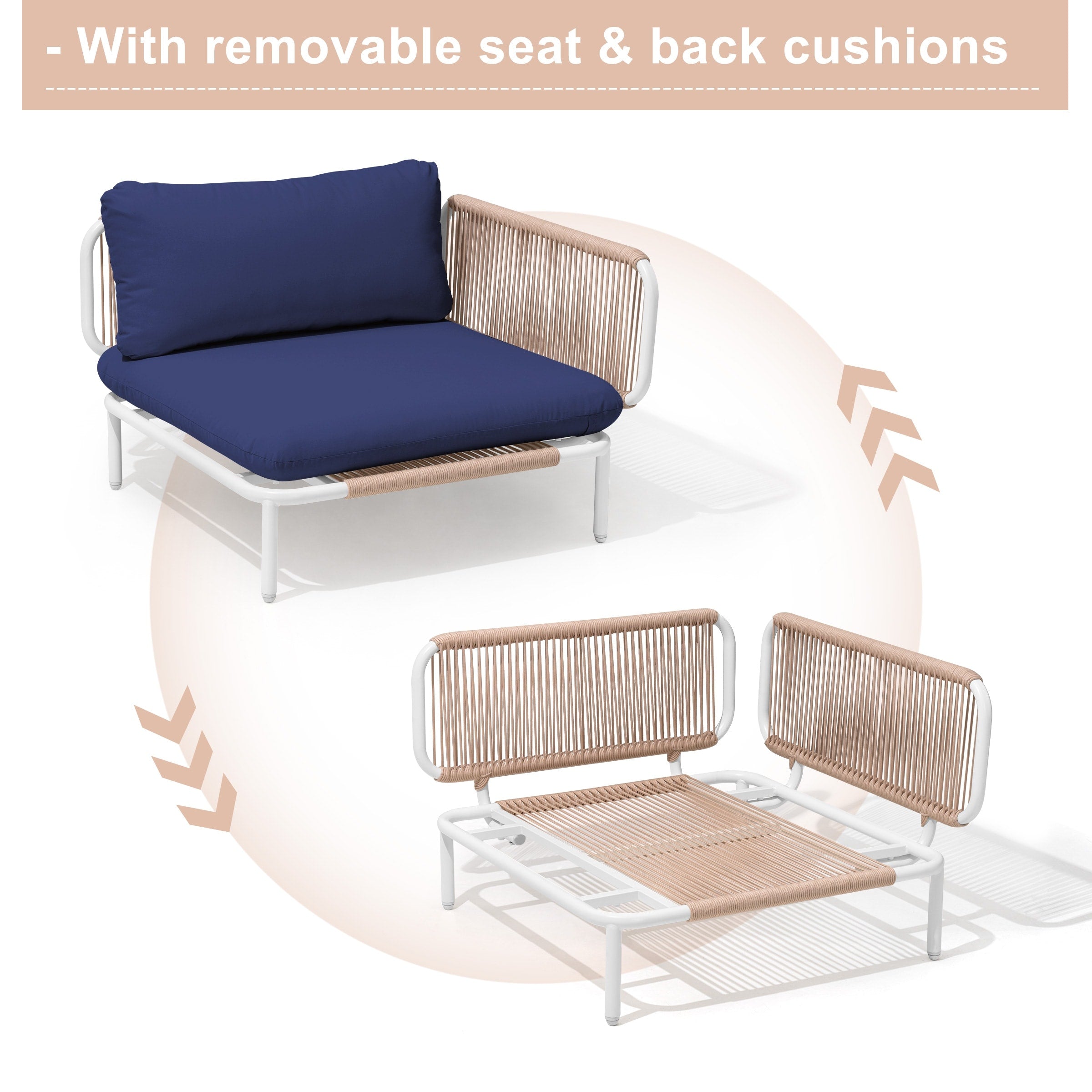 Outdoor Cushioned Sectional Sofa Chat Set Patio Furniture Conversation Set, Free Combination
